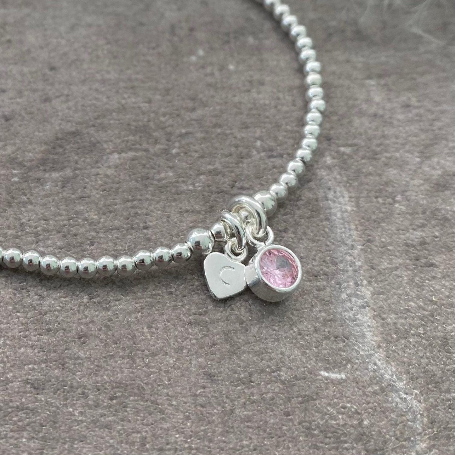 Dainty June Birthstone Initial Bracelet, Personalised Cubic Zirconia Sterling Silver