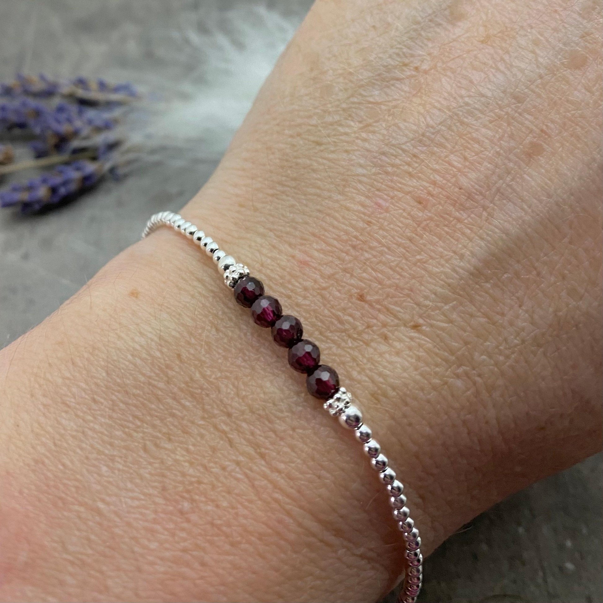 Dainty Garnet Bracelet, January Birthstone