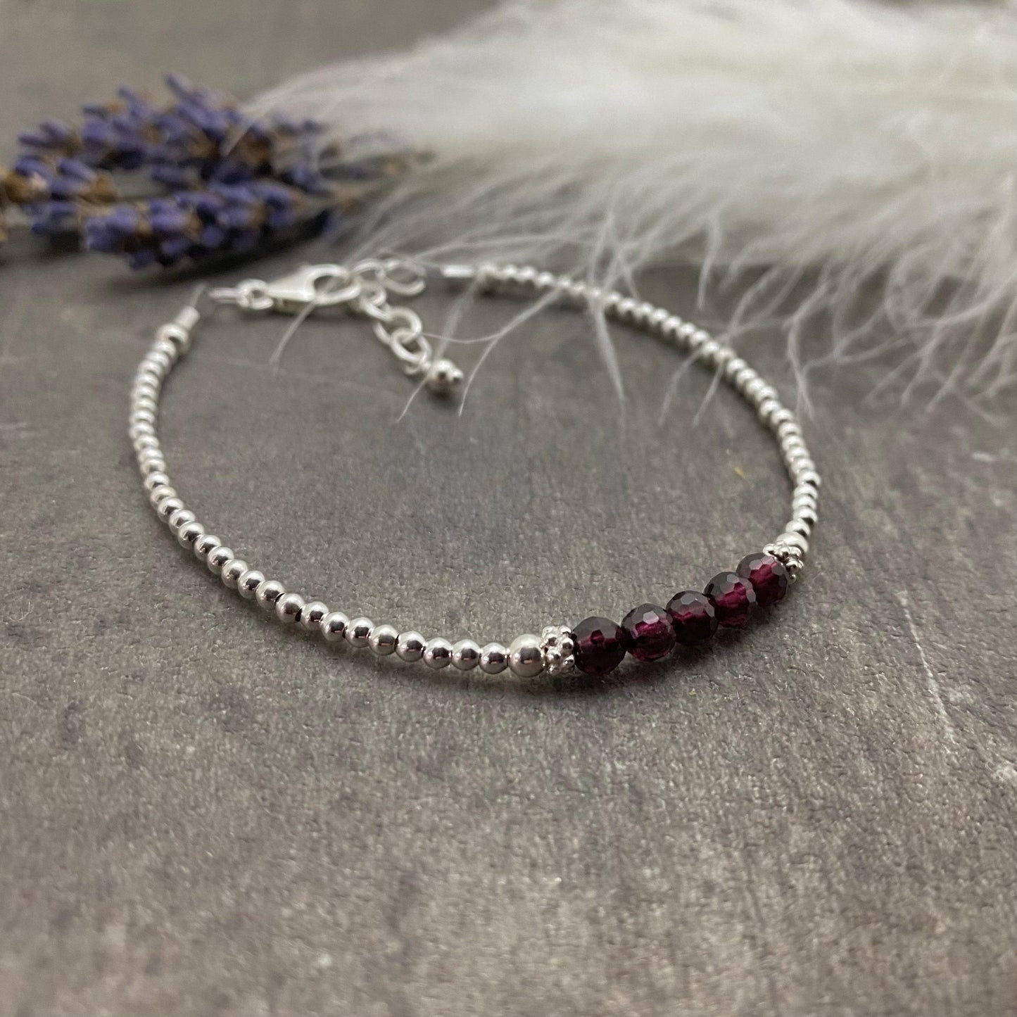 Dainty Garnet Bracelet, January Birthstone