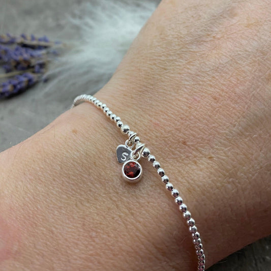 Dainty January Birthstone CZ Initial Bracelet, Personalised Jewellery