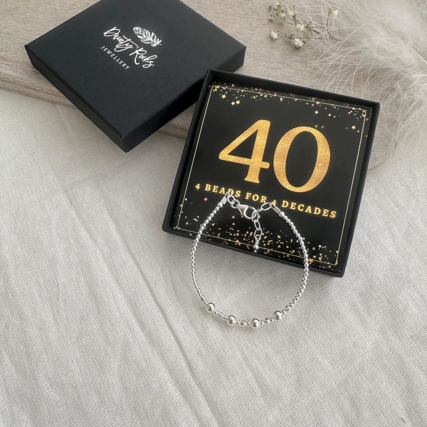 40th Birthday Gift 4 Beads 4 Decades Bracelet, Jewellery Gift for Her 40th in Sterling Silver