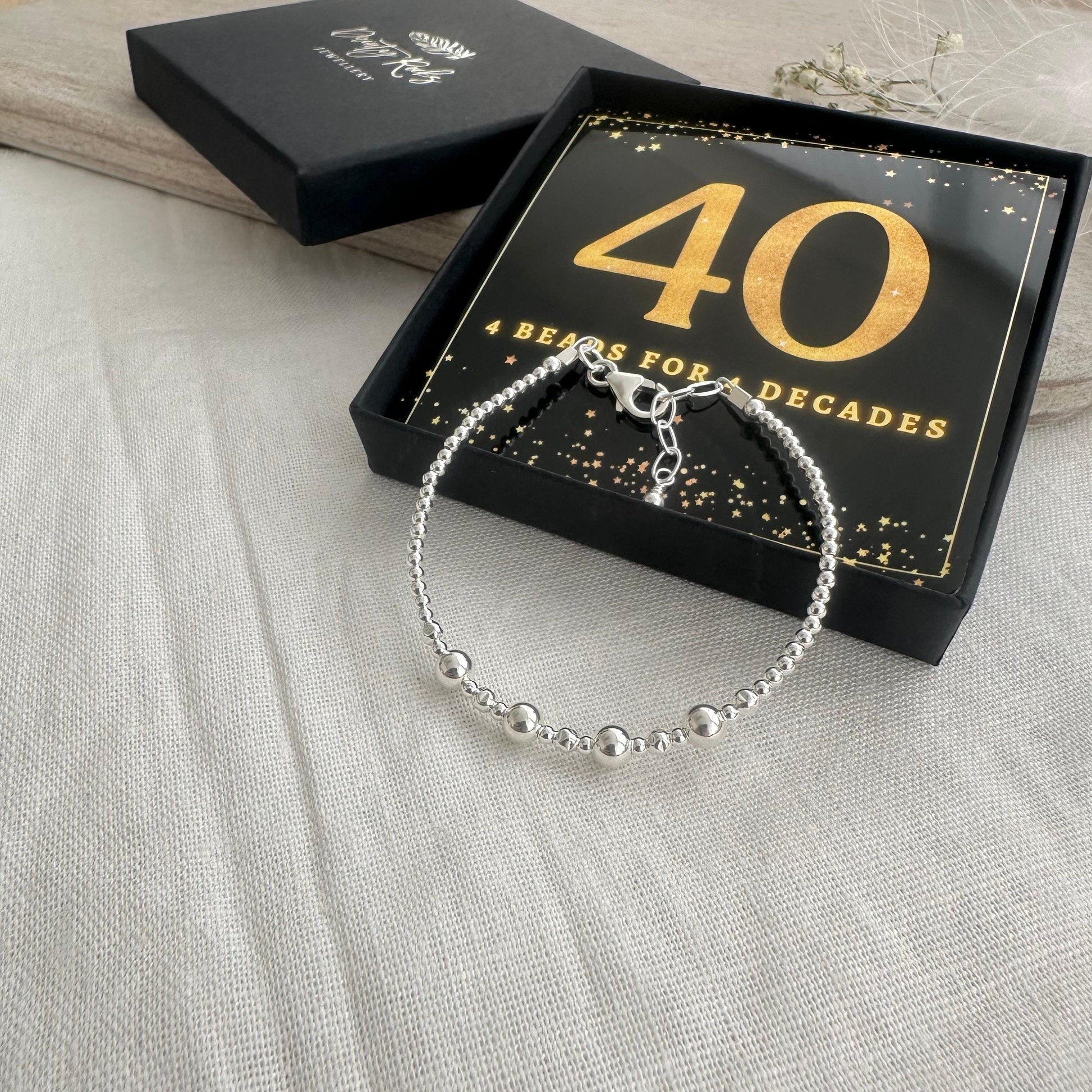 40th Birthday Gift 4 Beads 4 Decades Bracelet, Jewellery Gift for Her 40th in Sterling Silver