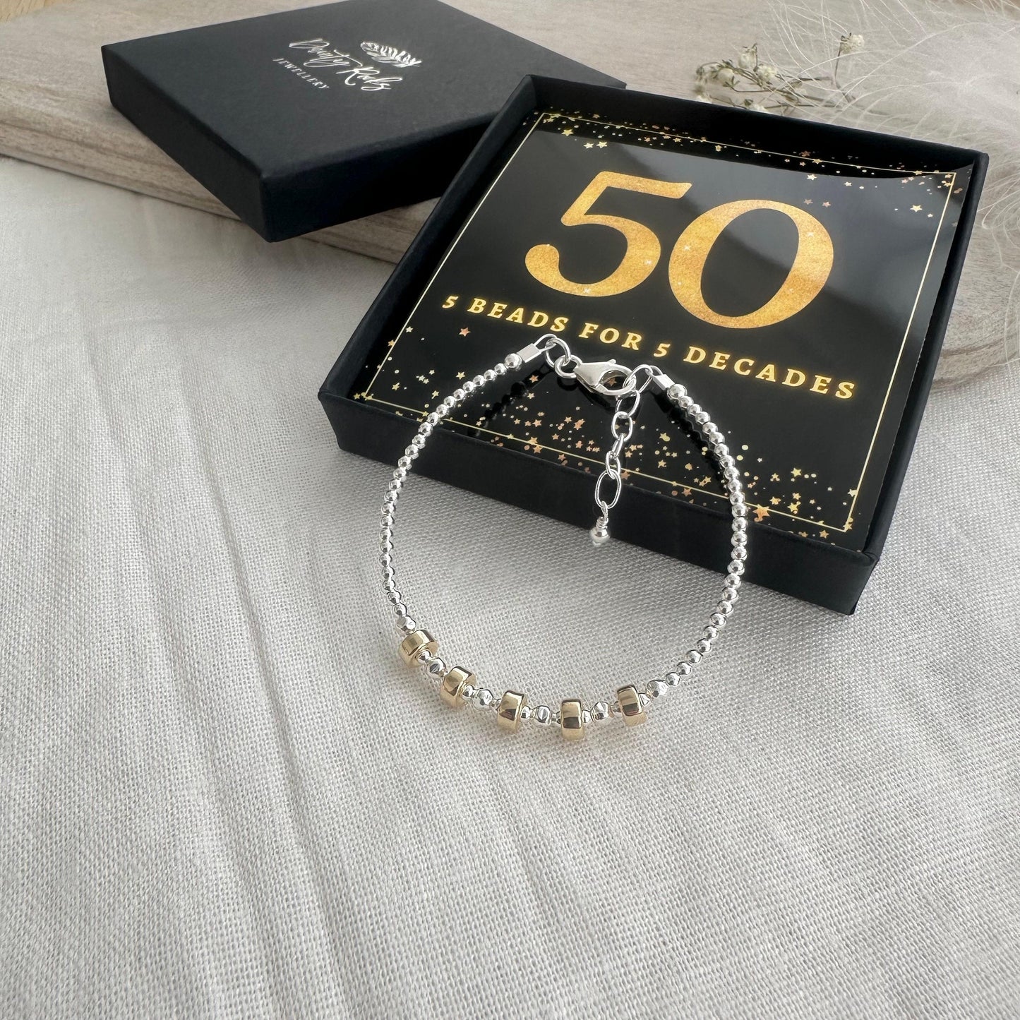 5 Decade Bracelet 50th Birthday Jewellery Gift for Her in Sterling Silver