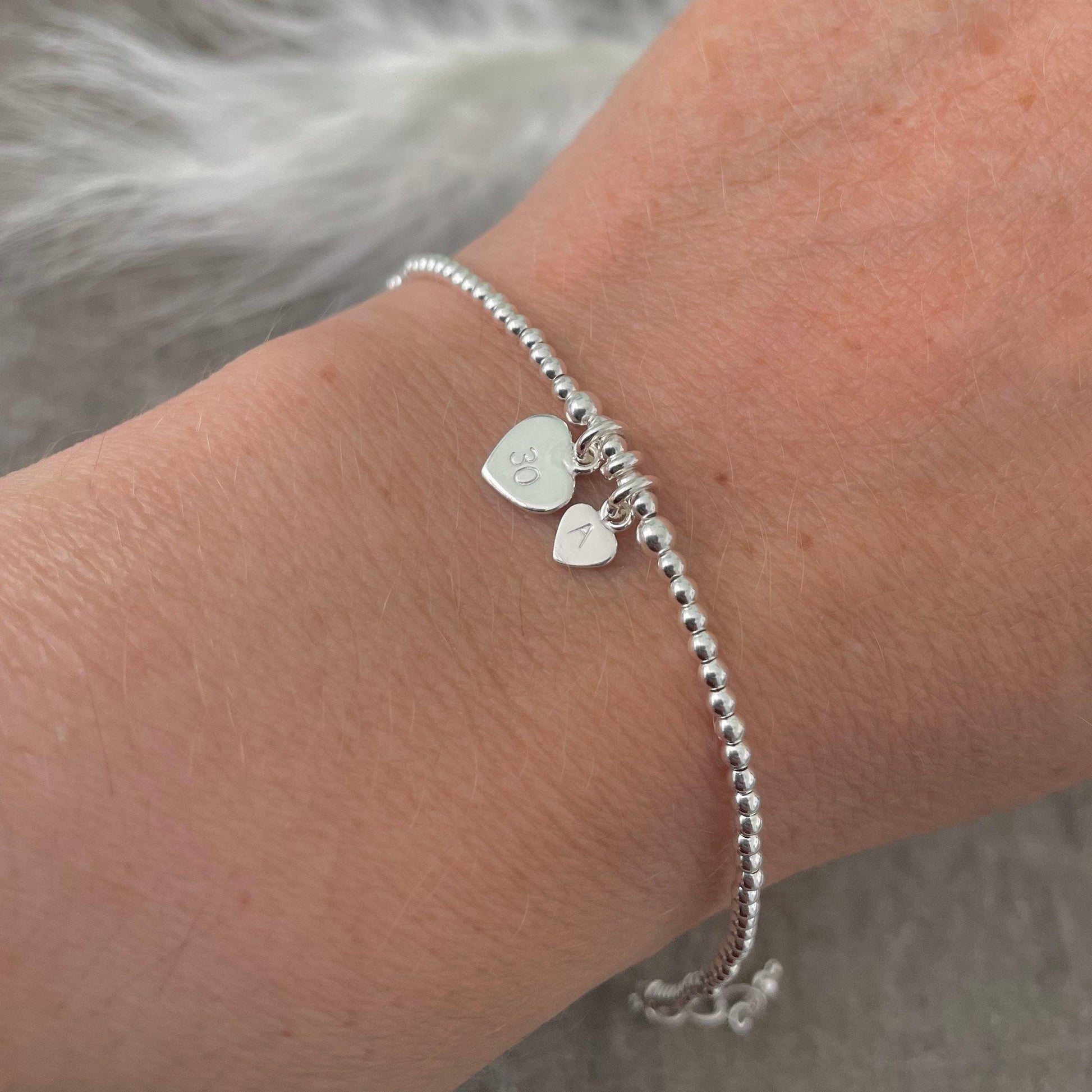 30th Birthday Jewellery, Initial Bracelet Personalised in Sterling Silver