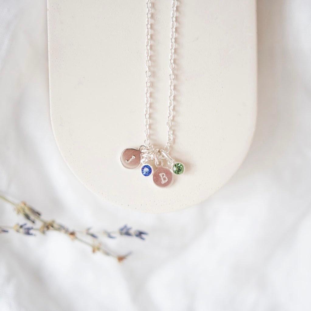 Initials Necklace with Crystal Birthstone Charms, Sentimental Gift for Mum