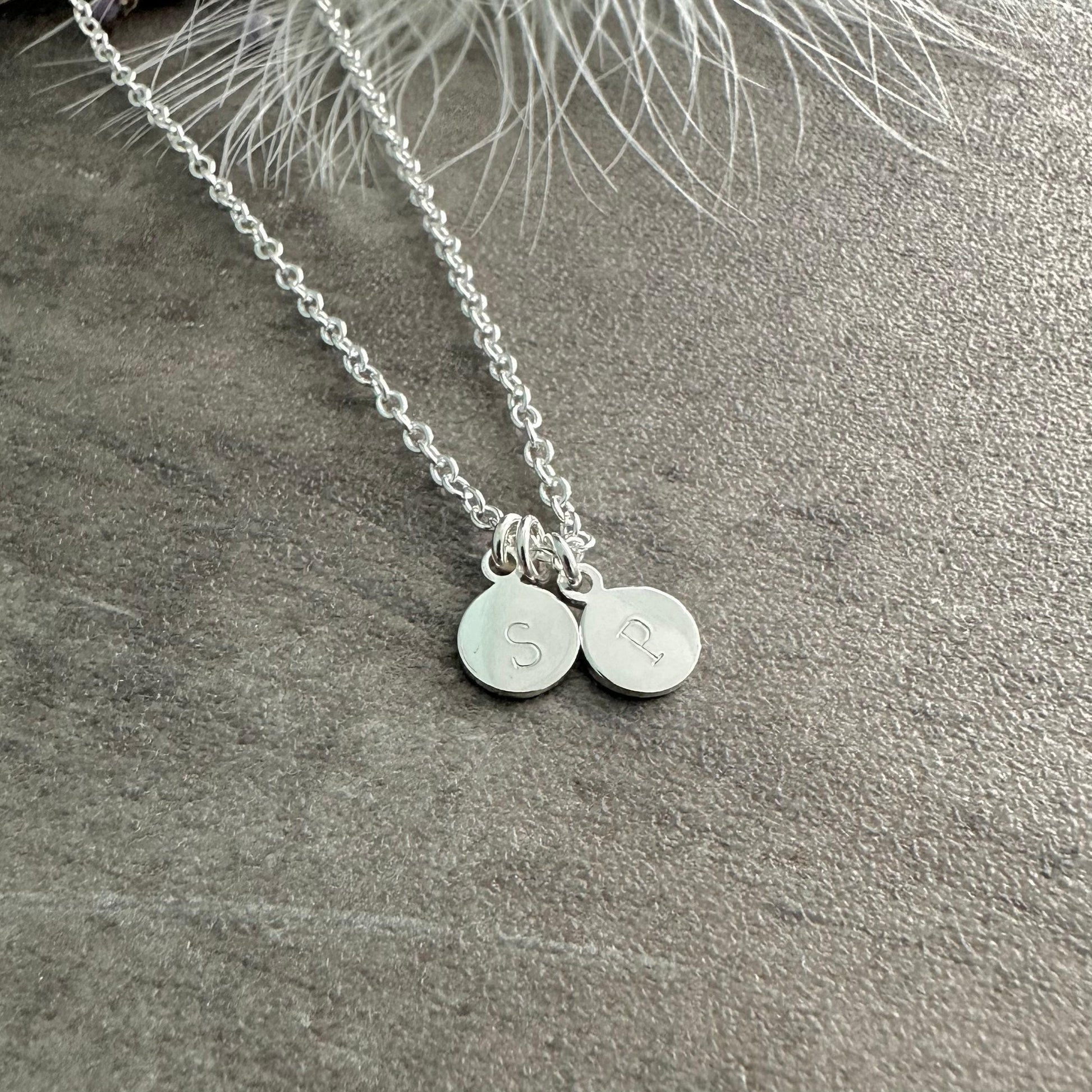 Family Initial Disc Necklace, Children or His Hers Initials Necklace