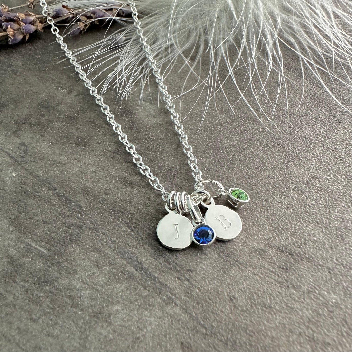 Initials Necklace with Crystal Birthstone Charms, Sentimental Gift for Mum