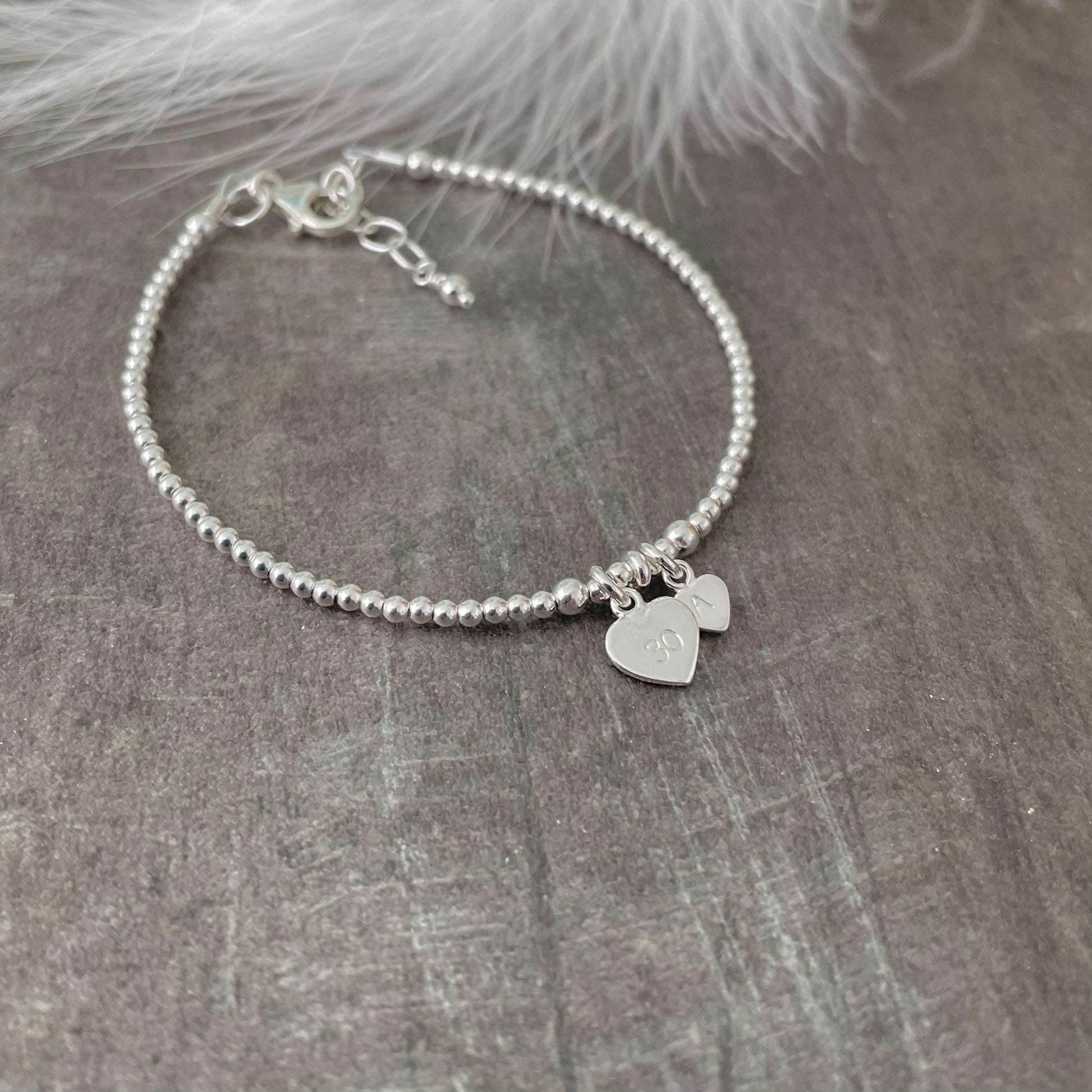 30th Birthday Jewellery, Initial Bracelet Personalised in Sterling Silver