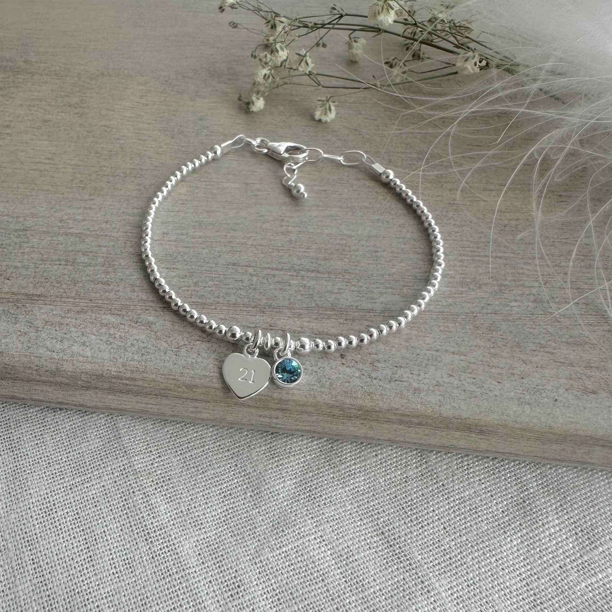 21st Birthday Milestone Gift, Dainty Bracelet with Cubic Zirconia Birthstone