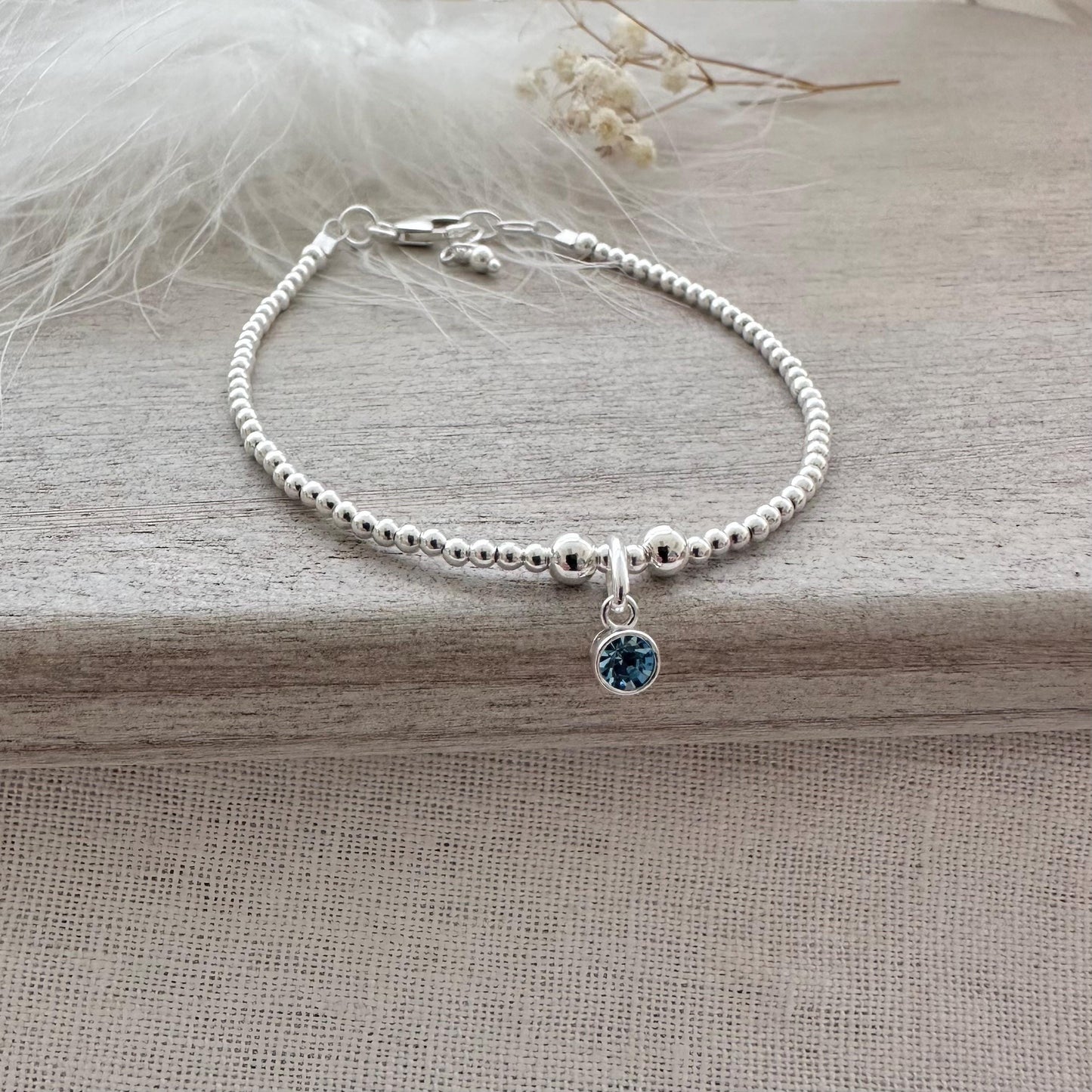 Sterling Silver Birthstone Bracelet with crystal charm, Christmas Gift for women