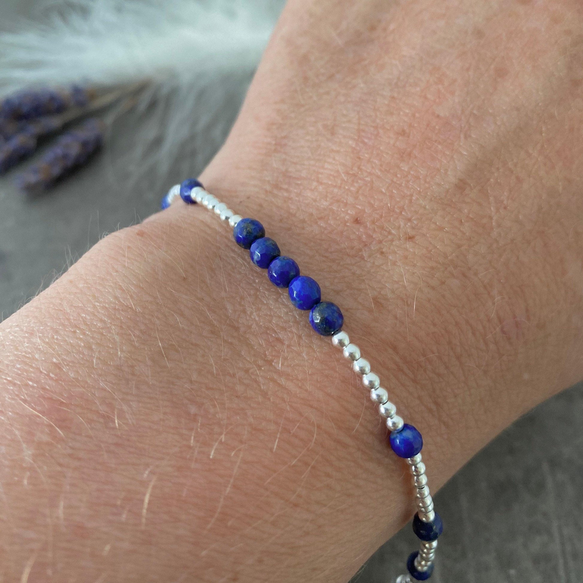 Blue Lapis Lazuli Bracelet, stacking bracelet in sterling silver