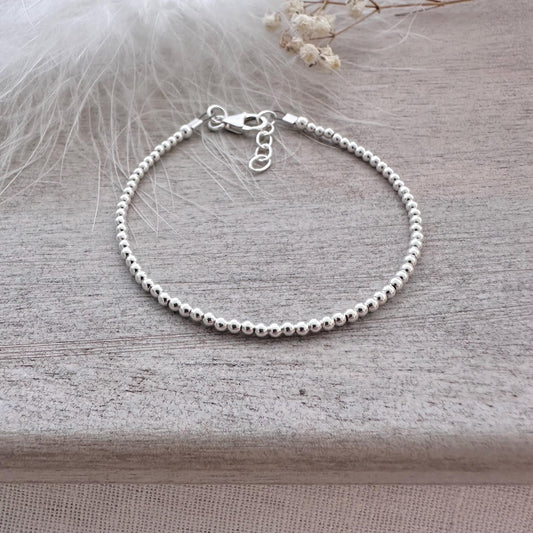 Sterling Silver Beaded Bracelet, Dainty Stacking Bracelet