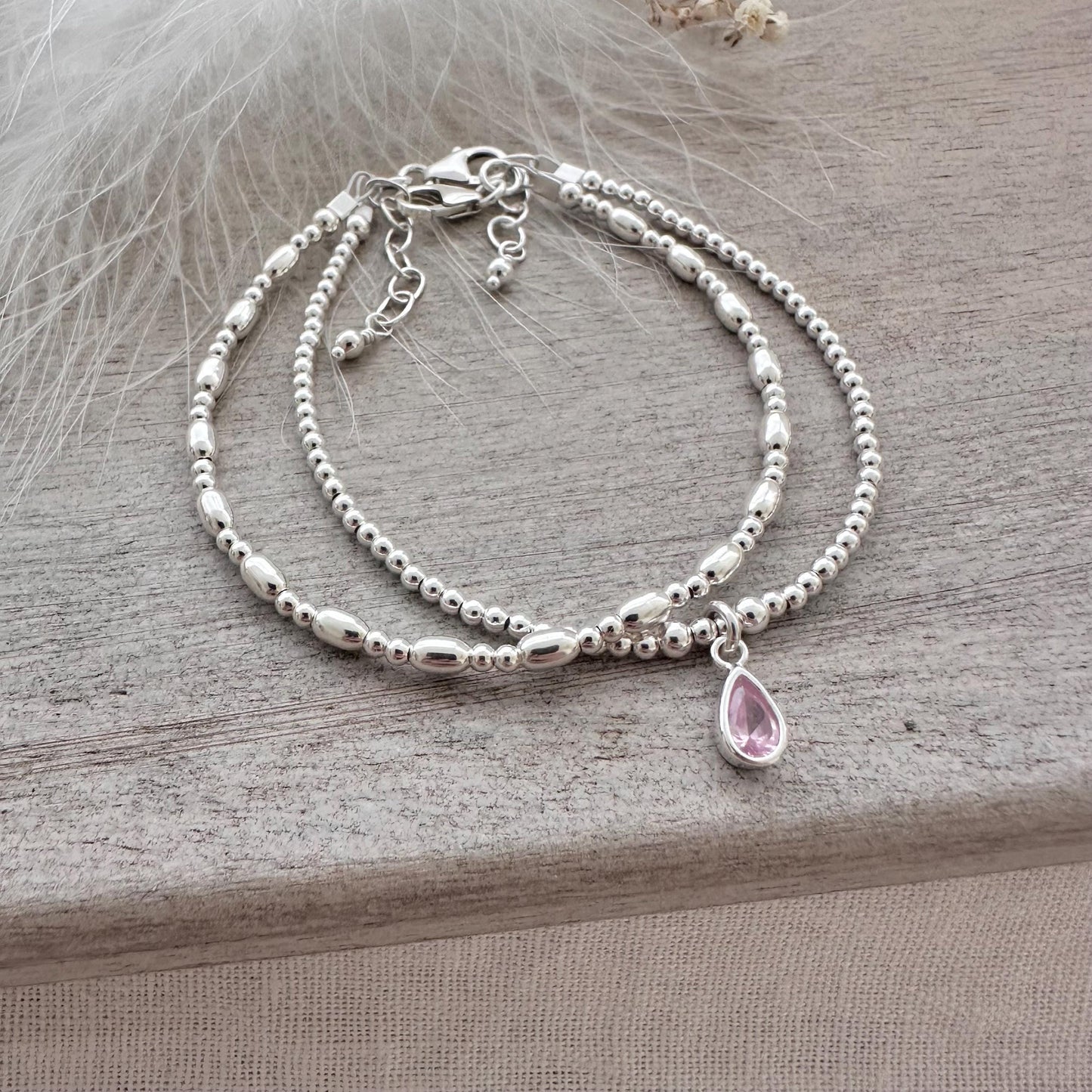 Cubic zirconia Birthstone Bracelet Set, Sterling Silver Stacking Bracelets for a Birthday gift for women