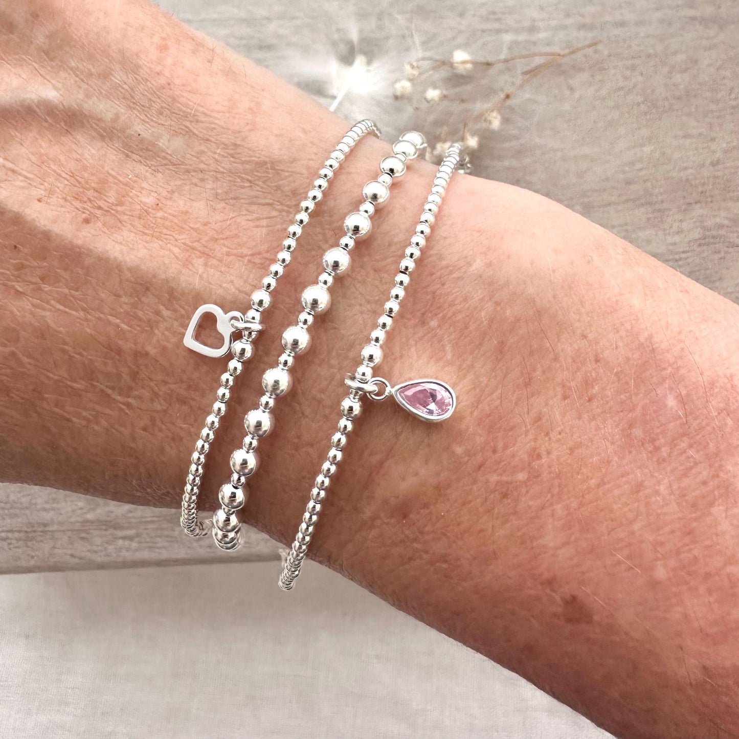 Crystal Birthstone Bracelet Set, Sterling Silver Stacking Bracelets a Birthday gift for women