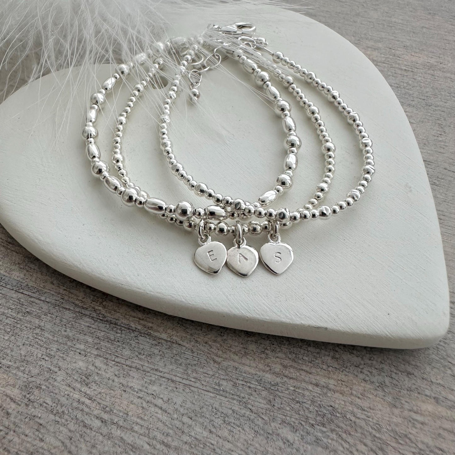 Dainty Personalised Bracelet Set with Family Initials in Sterling Silver, Minimalist Jewellery