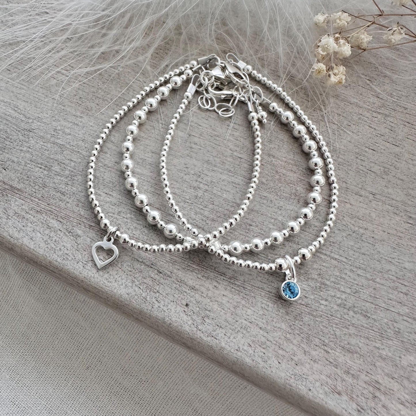 Crystal Birthstone Bracelet Set in Sterling Silver, Stacking Bracelet Set Birthday gift for women