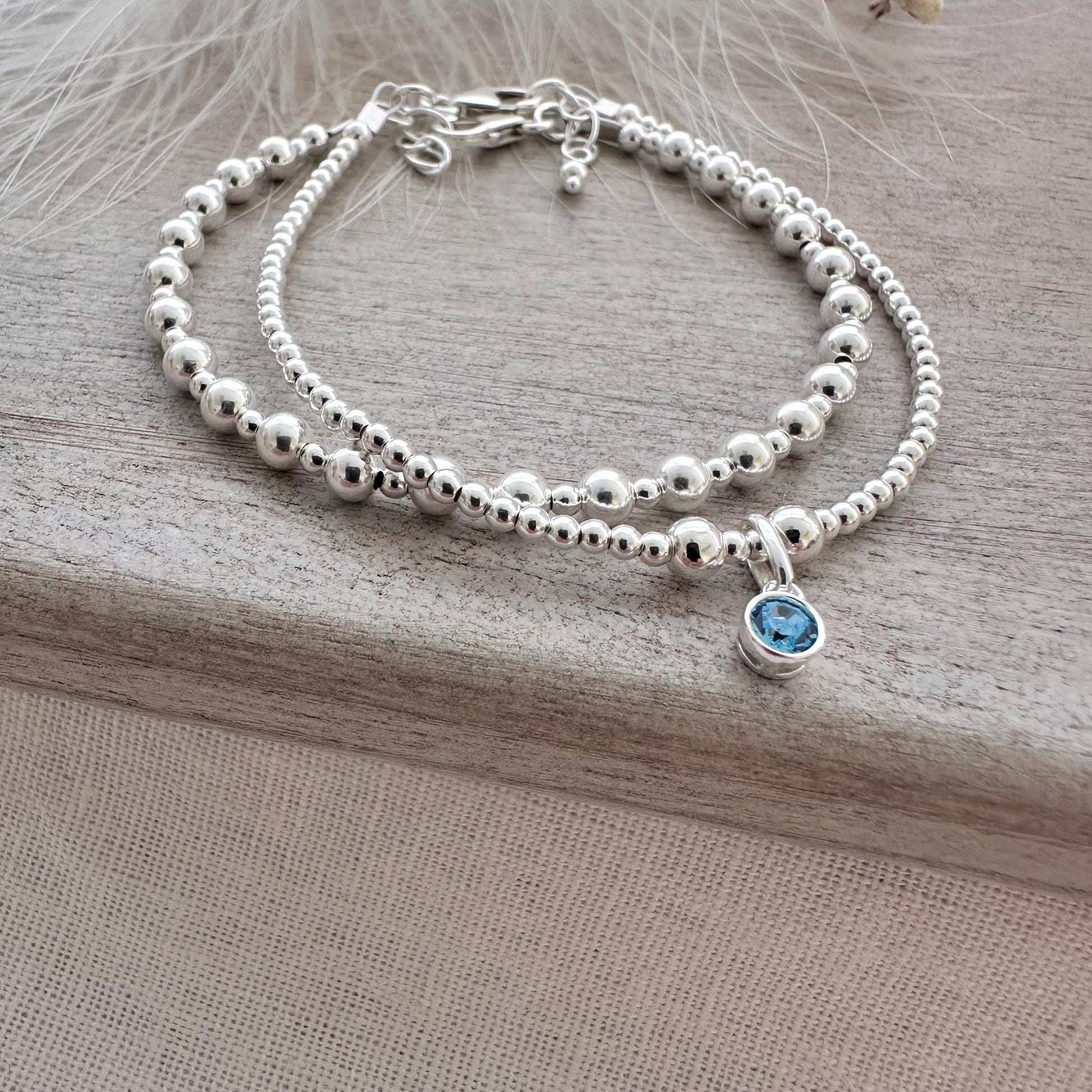 Birthstone Bracelets Set in Sterling Silver, Two Stacking Bracelets