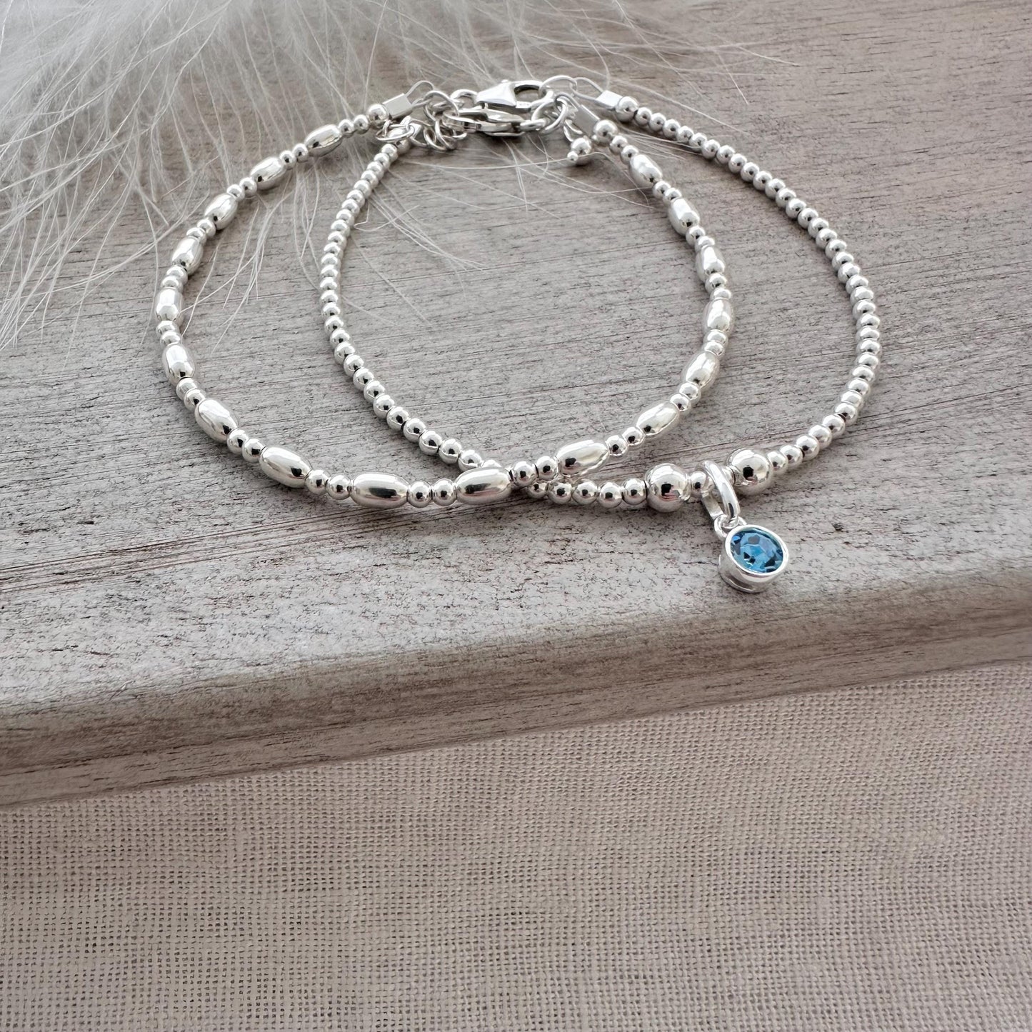 Birthstone Two Bracelets Set, Sterling Silver Jewellery gift for sister