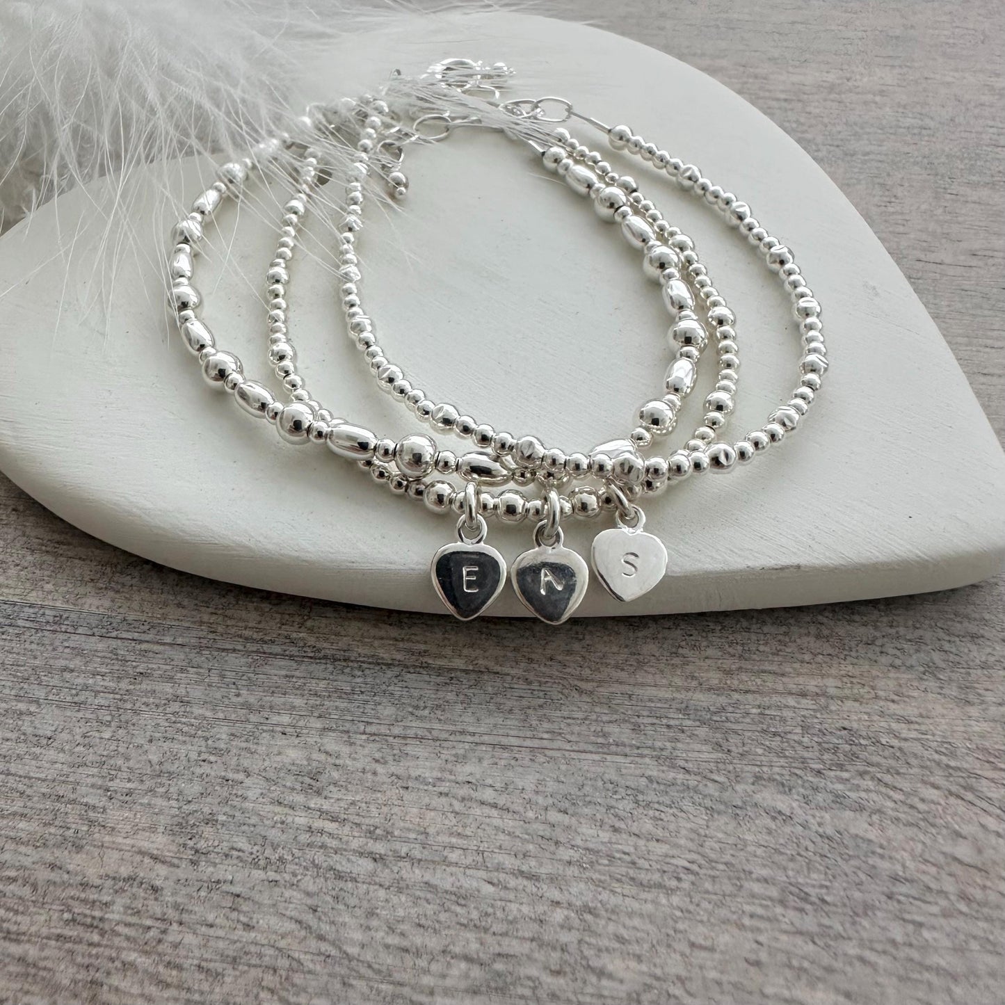 Dainty Personalised Bracelet Set with Family Initials in Sterling Silver, Minimalist Jewellery