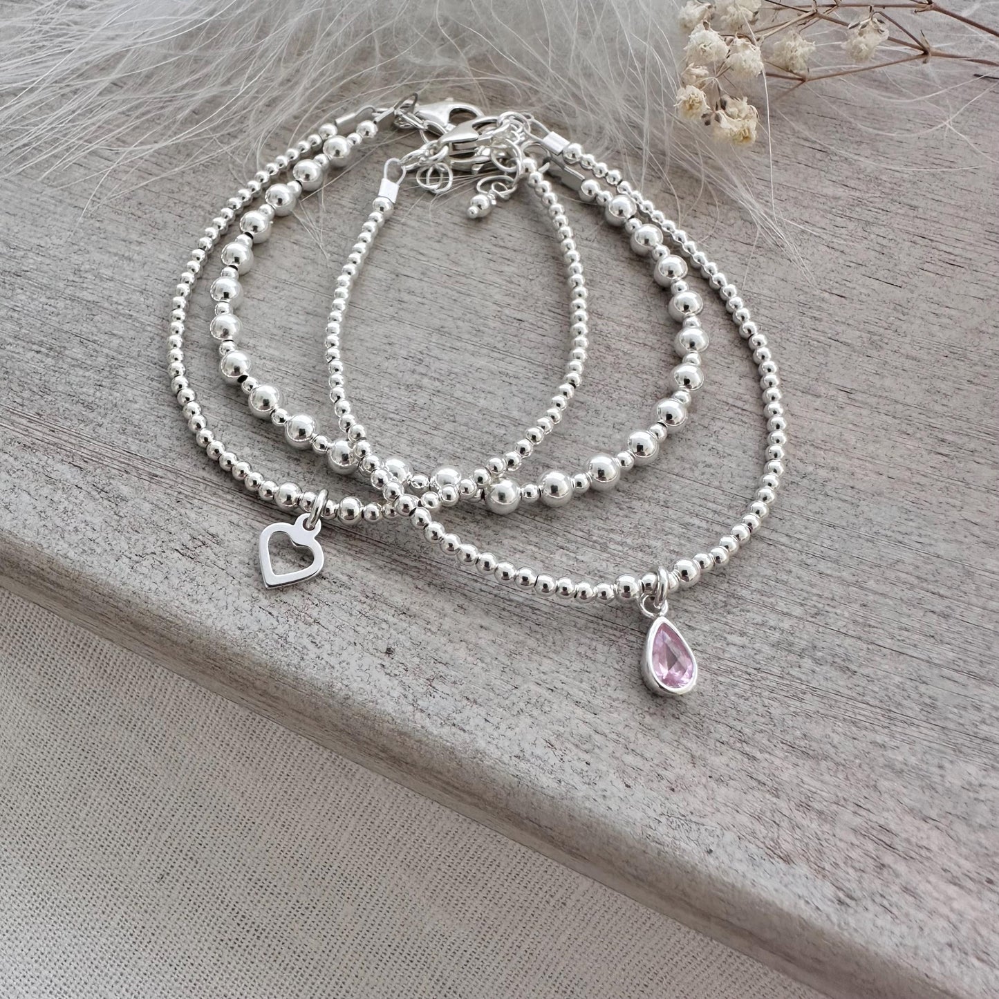 Crystal Birthstone Bracelet Set, Sterling Silver Stacking Bracelets a Birthday gift for women