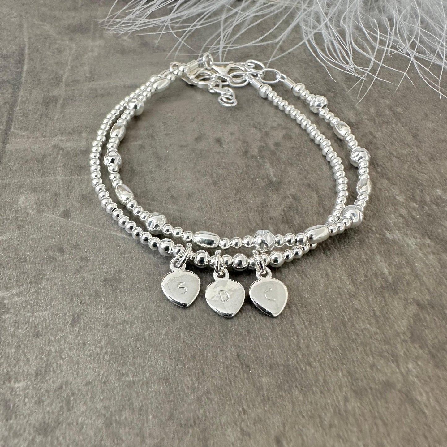 Dainty Personalised Bracelet Set with Family Initials in Sterling Silver