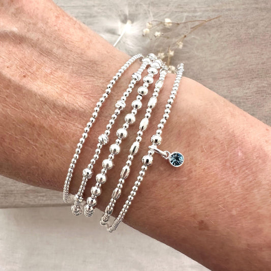 Birthstone Bracelets Stack Set in Sterling Silver, 5 Layering Bracelet Set Birthday gift for daughter