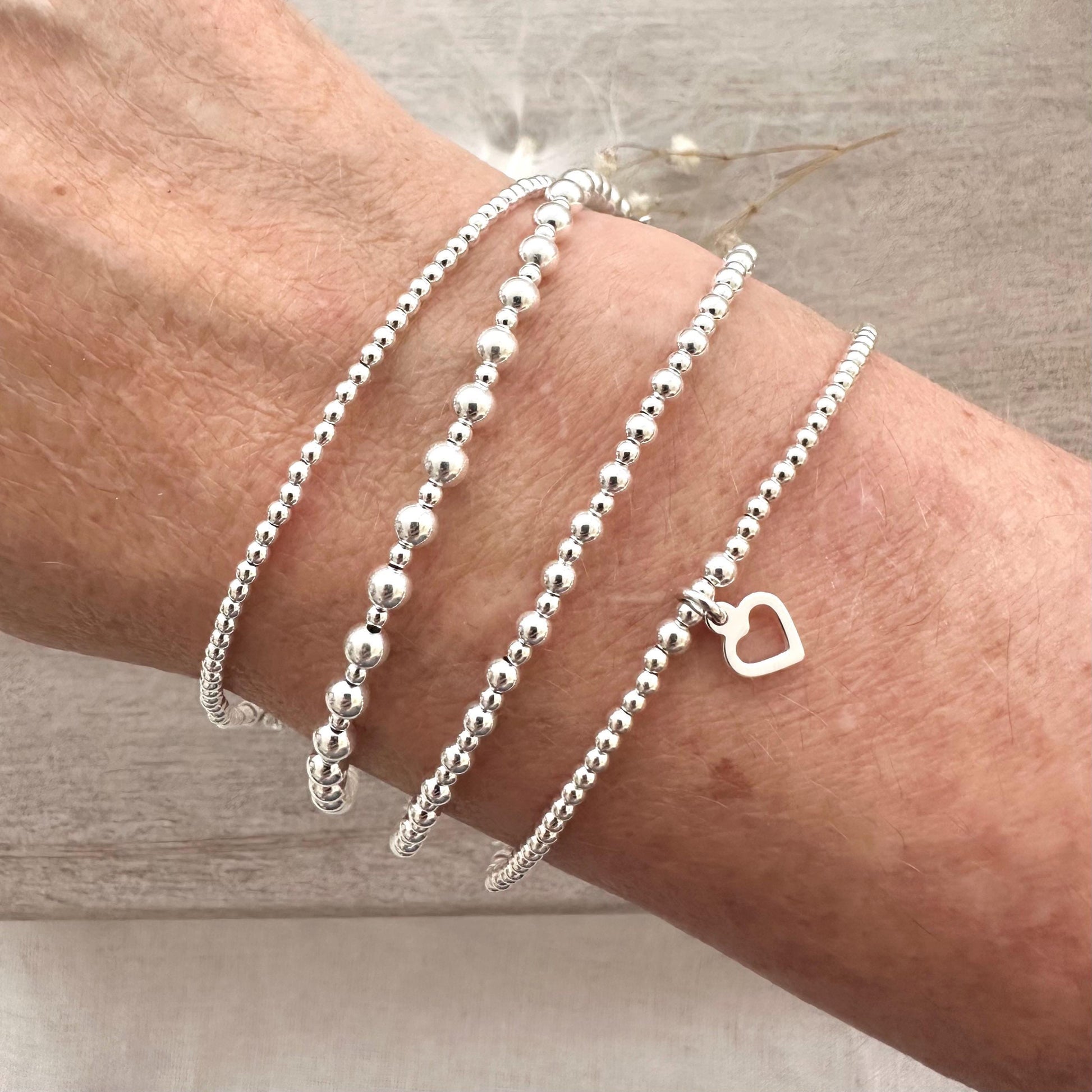 Set 4 Silver Stacking Bracelets, Sterling Silver Layering Bracelets