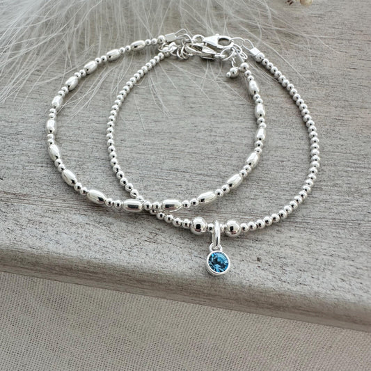 Birthstone Two Bracelets Set, Sterling Silver Jewellery gift for sister