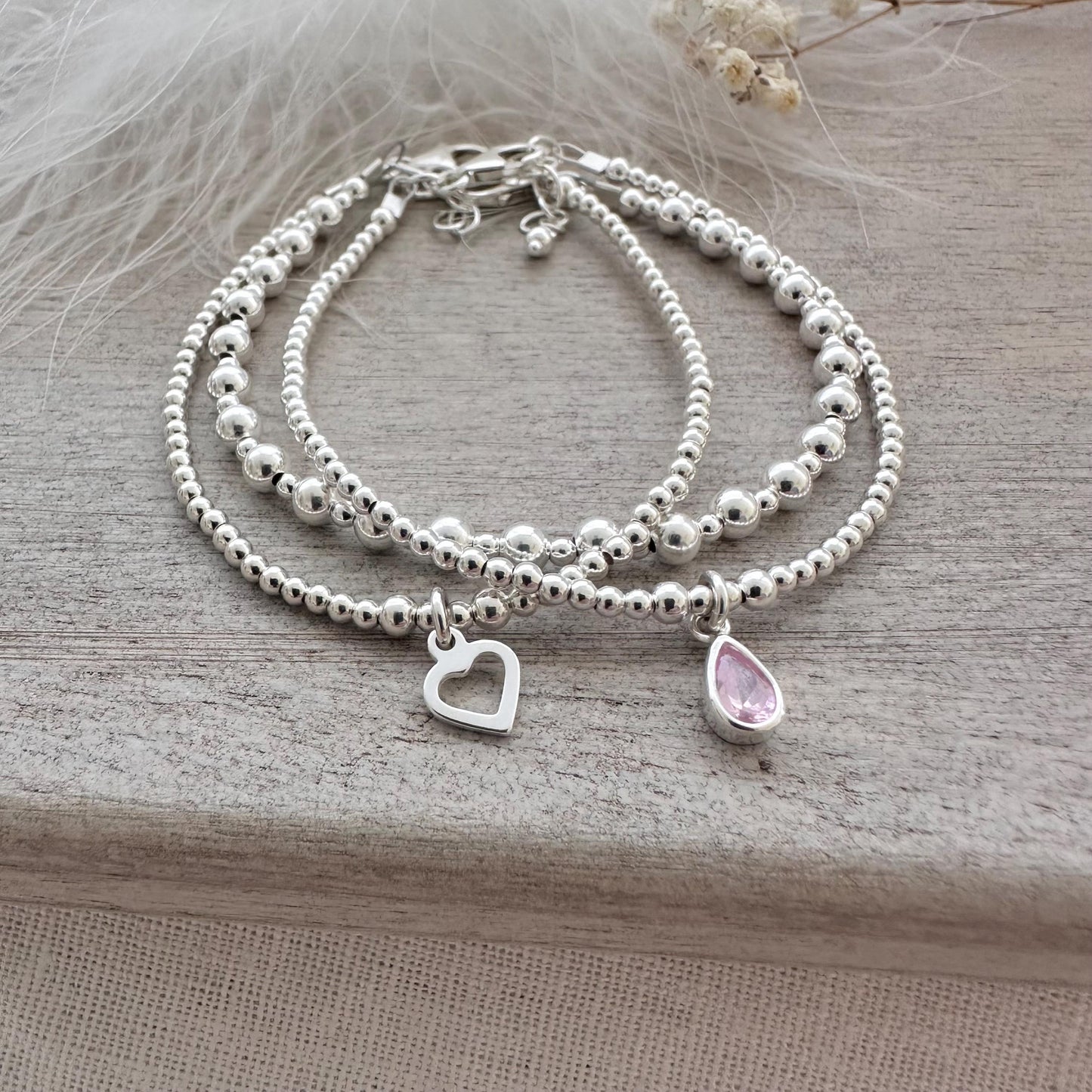 Crystal Birthstone Bracelet Set, Sterling Silver Stacking Bracelets a Birthday gift for women