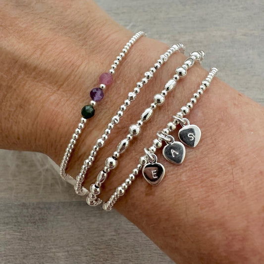 Family Birthstones & Initials Stacking Bracelets Set of 4, Family Jewellery for Mum Christmas Gifts and Mothers Day