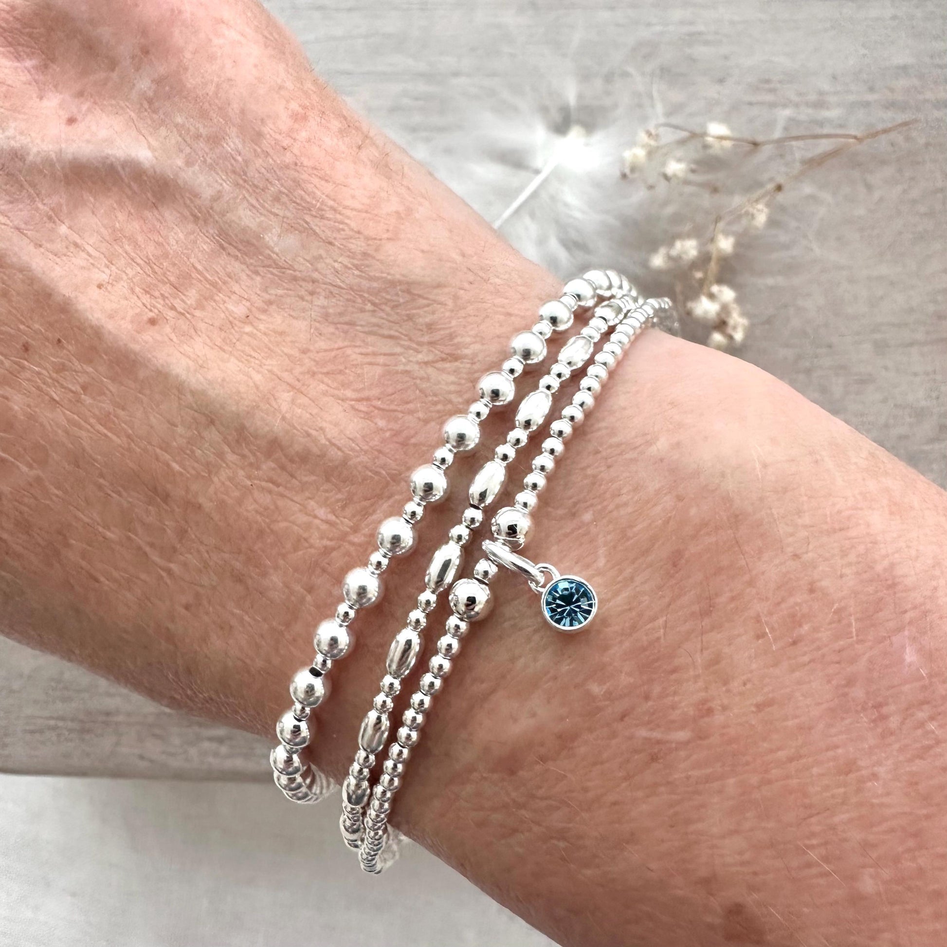 Layering Bracelet Set with birthstone, Sterling Silver Stacking Bracelet Set