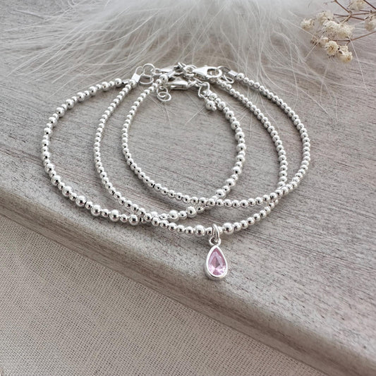 Silver Birthstone Bracelet Set, Stacking Bracelets in sterling silver