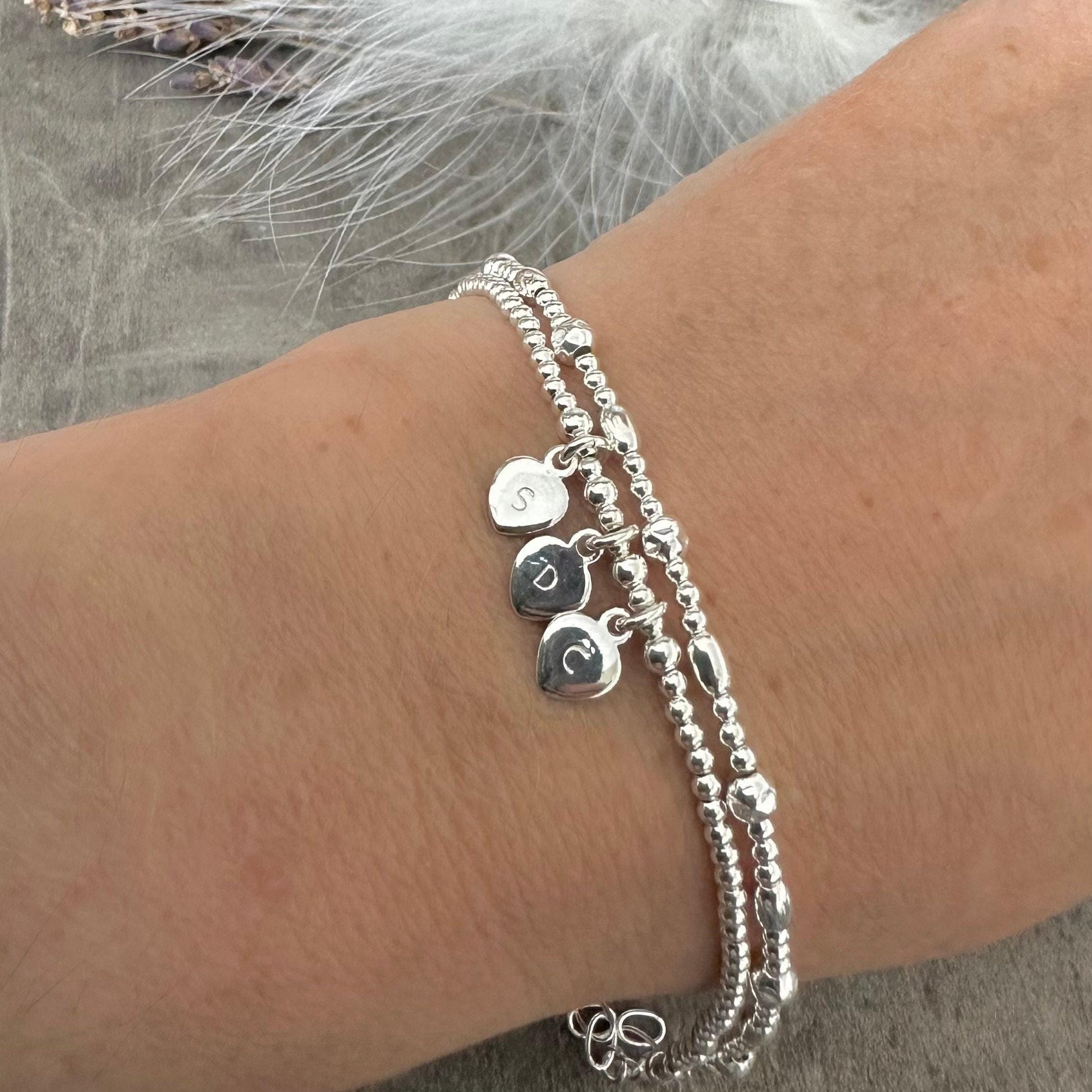 Dainty Personalised Bracelet Set with Family Initials in Sterling Silver