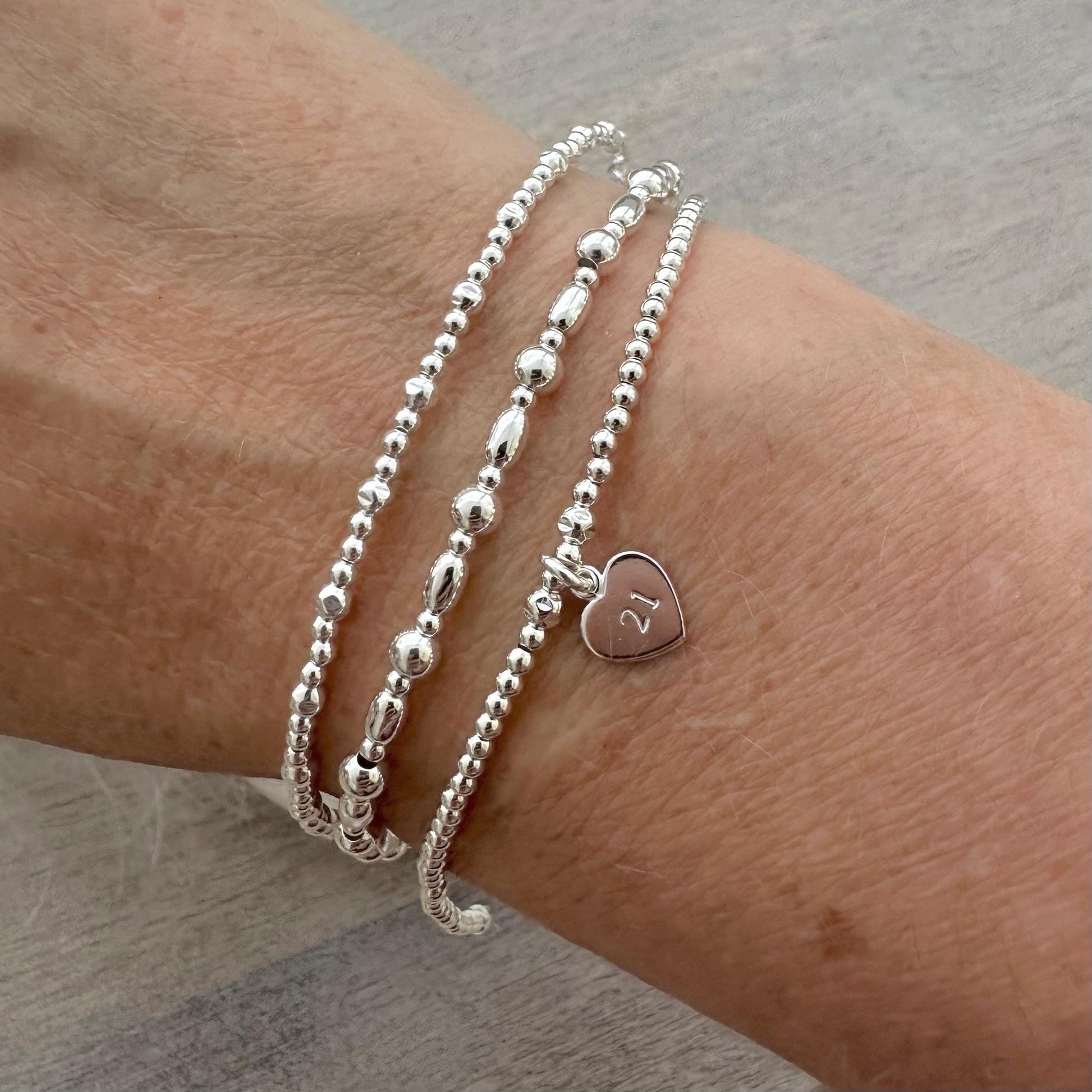 Set of 3 Age Bracelets in sterling silver, 16th 18th 21st 30th 40th 50th 60th birthday gifts 3 layering bracelets