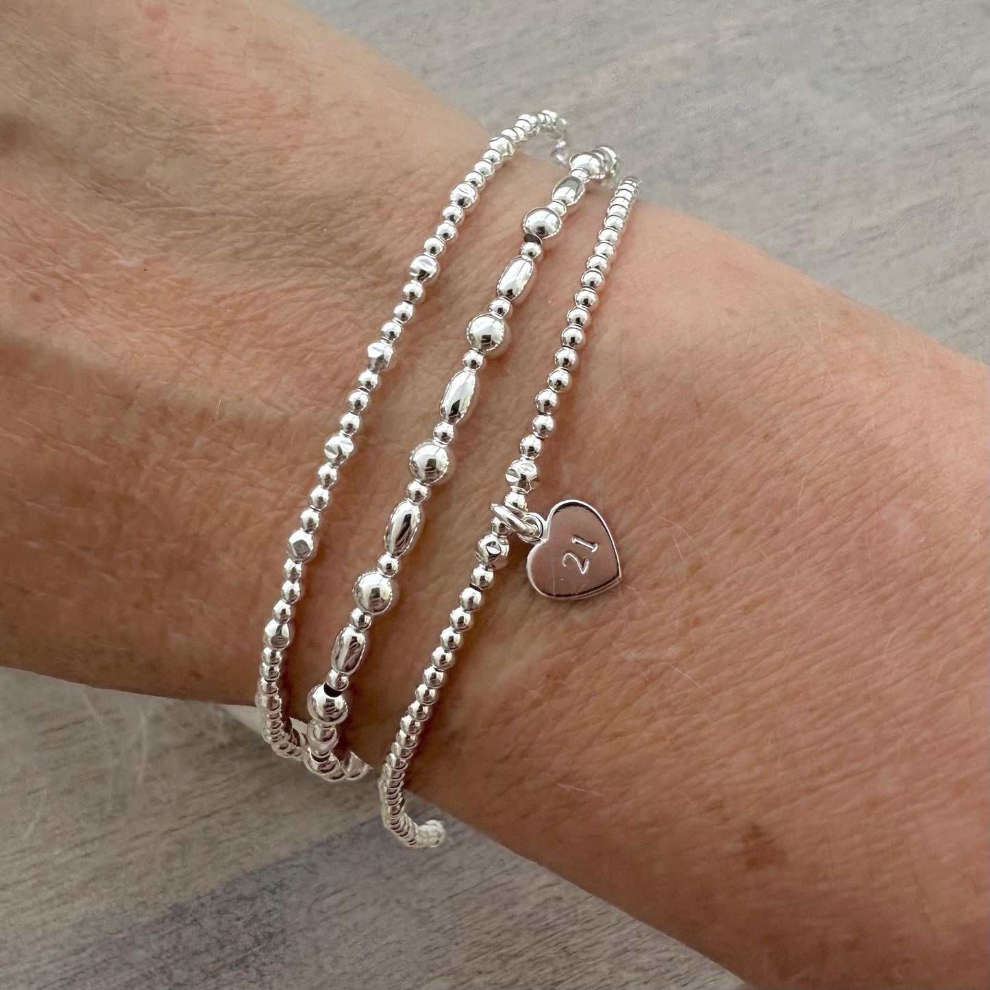 Set of 3 Age Bracelets in sterling silver, 16th 18th 21st 30th 40th 50th 60th birthday gifts 3 layering bracelets