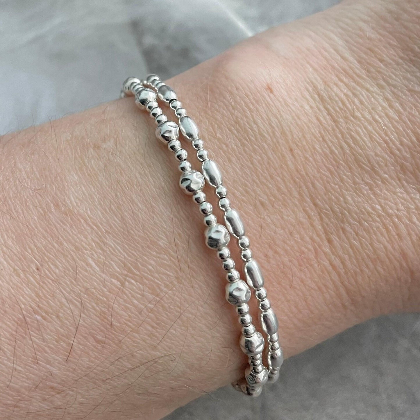 Set of 2 Silver Stacking Bracelets, Sterling Silver Layering Bracelets