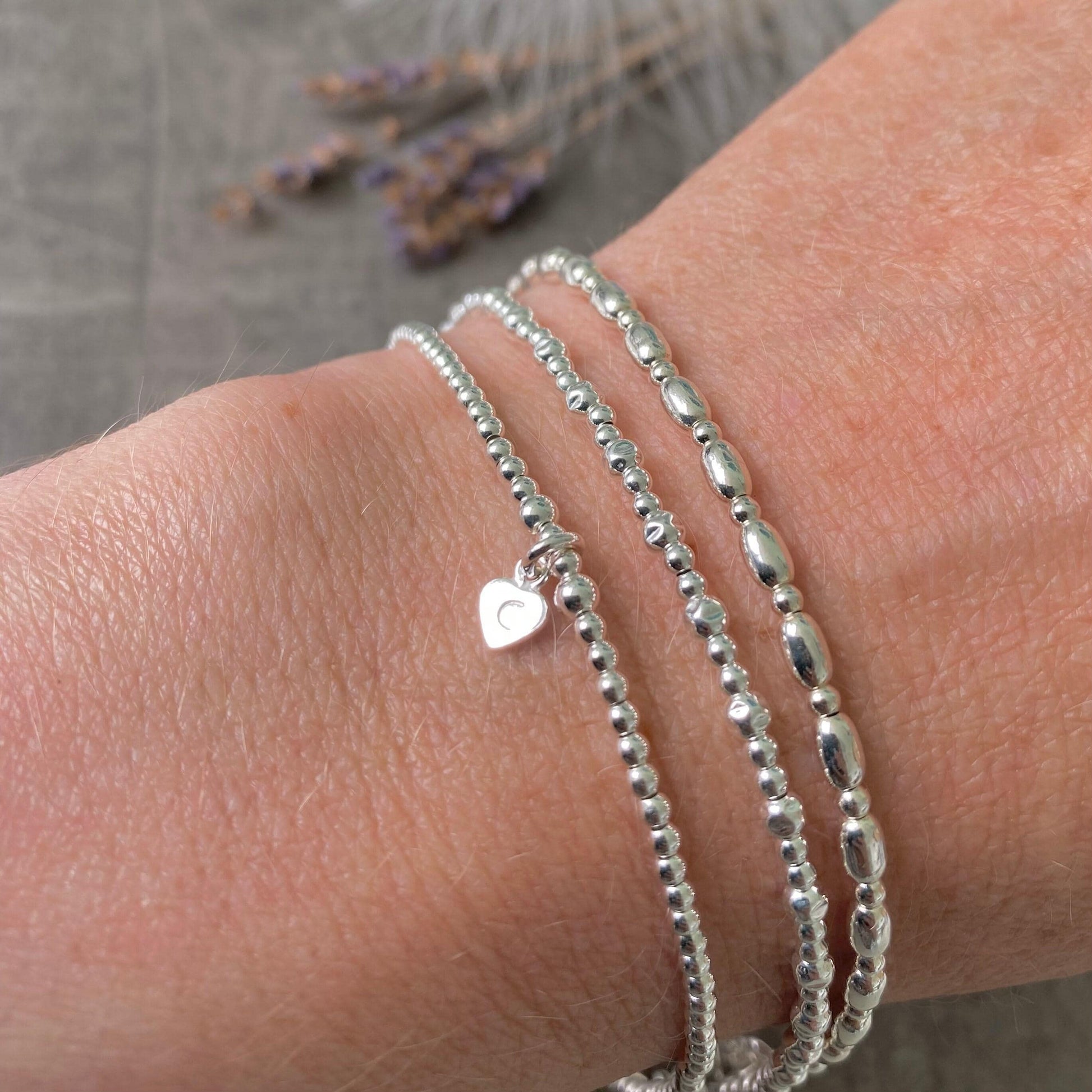 Three Stacking Bracelets, Personalised Sterling Silver Bracelet Set