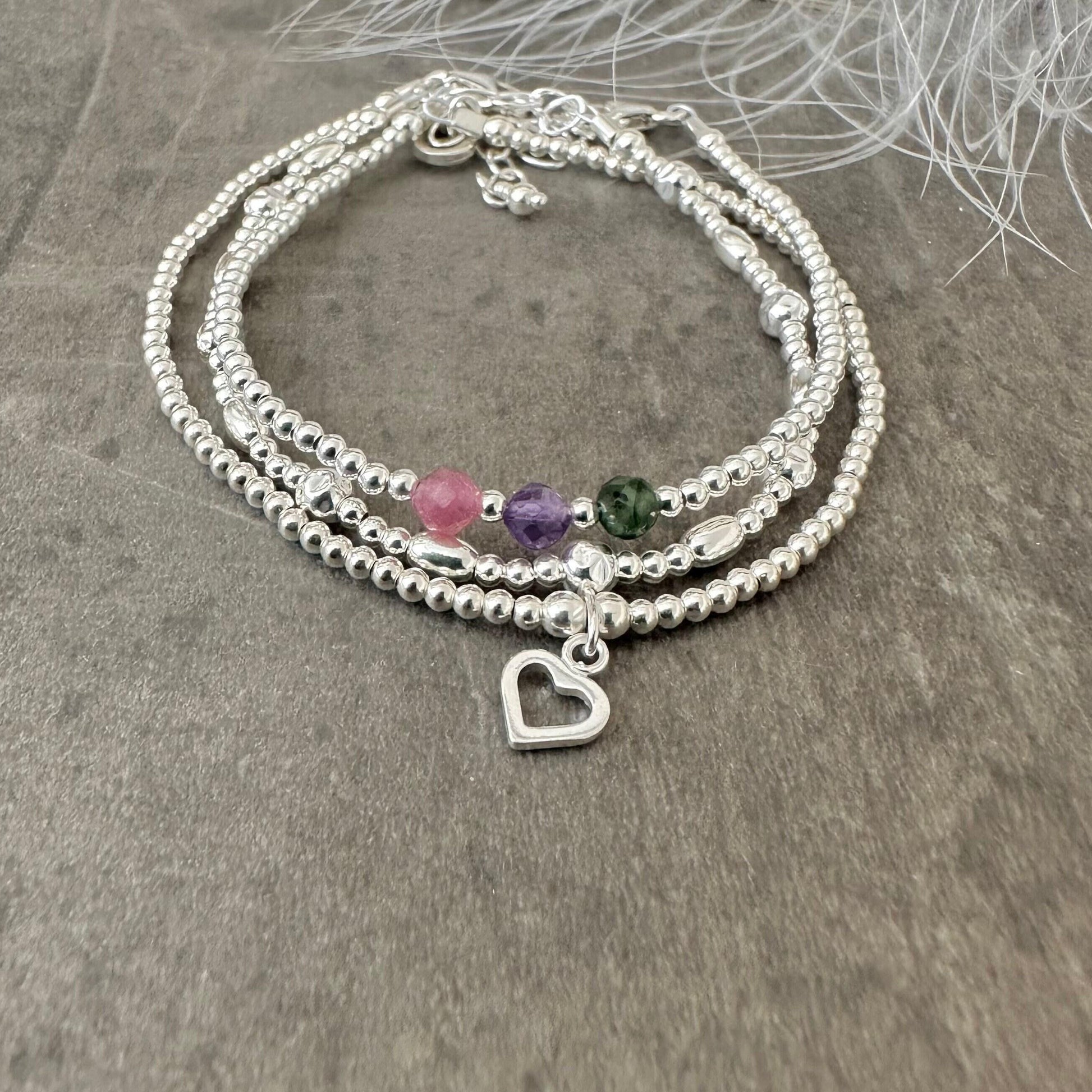 Three Layered Bracelet Set with family birthstones, jewellery for mum