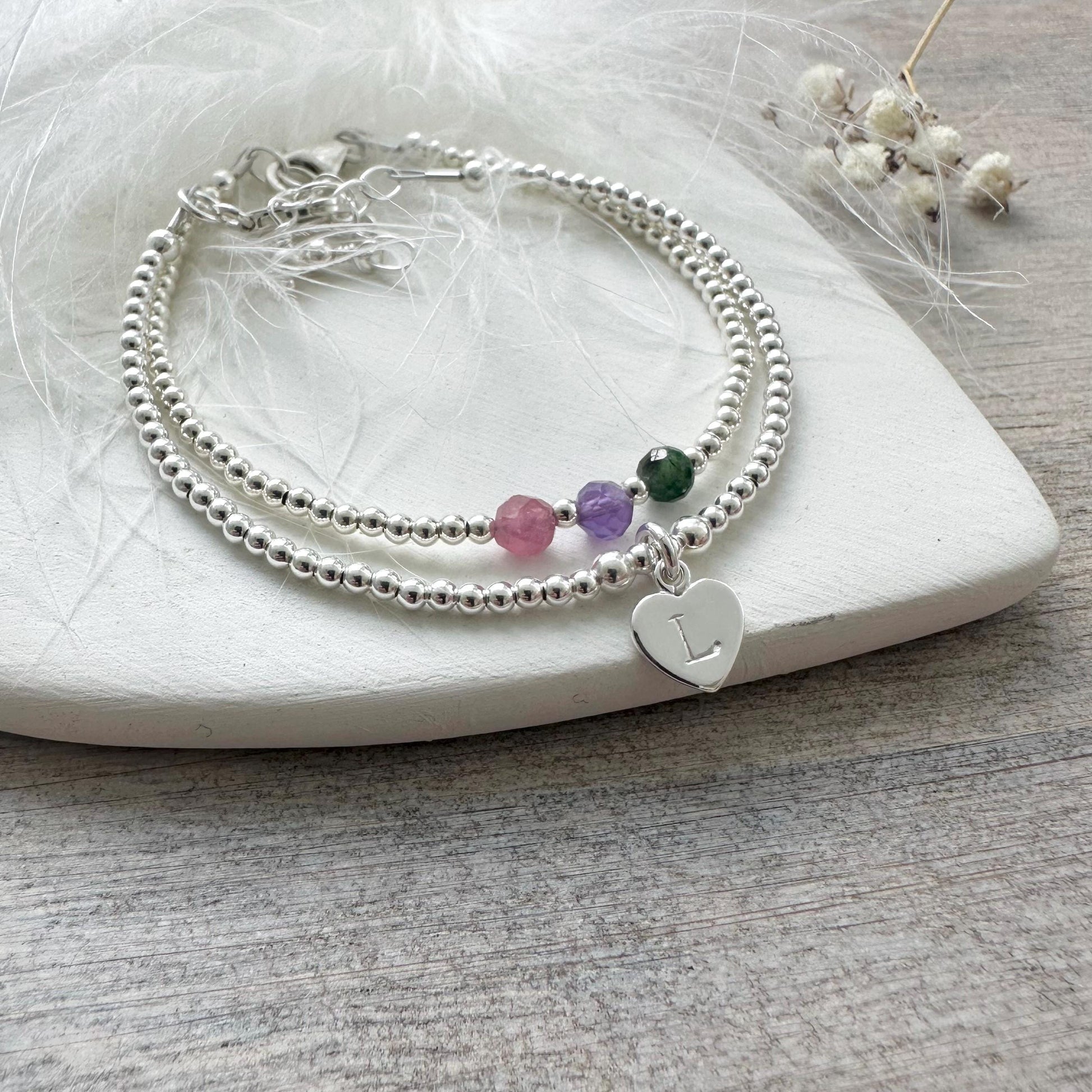 Personalised Family Birthstone Stacking Bracelet Set, Initial Bracelet