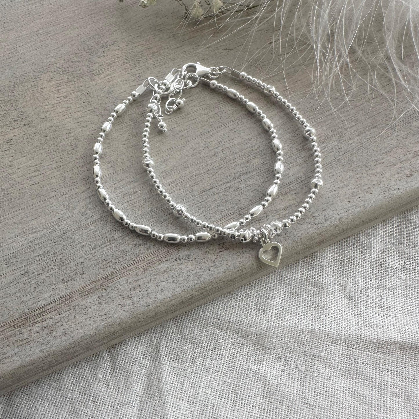 Set of 2 Silver Stacking Bracelets, Sterling Silver Layering Bracelets