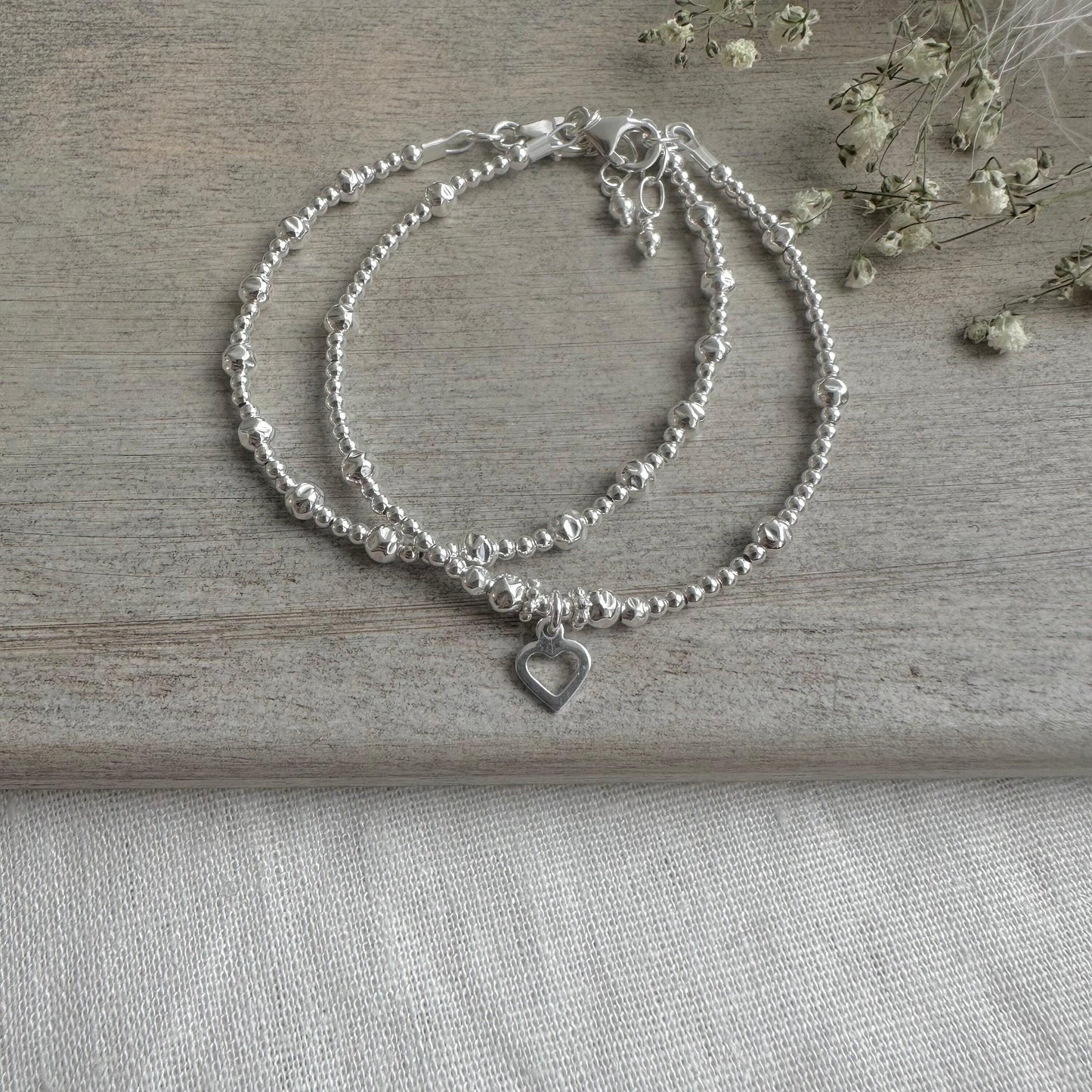 Set of 2 Silver Stacking Bracelets, Sterling Silver Layering Bracelets