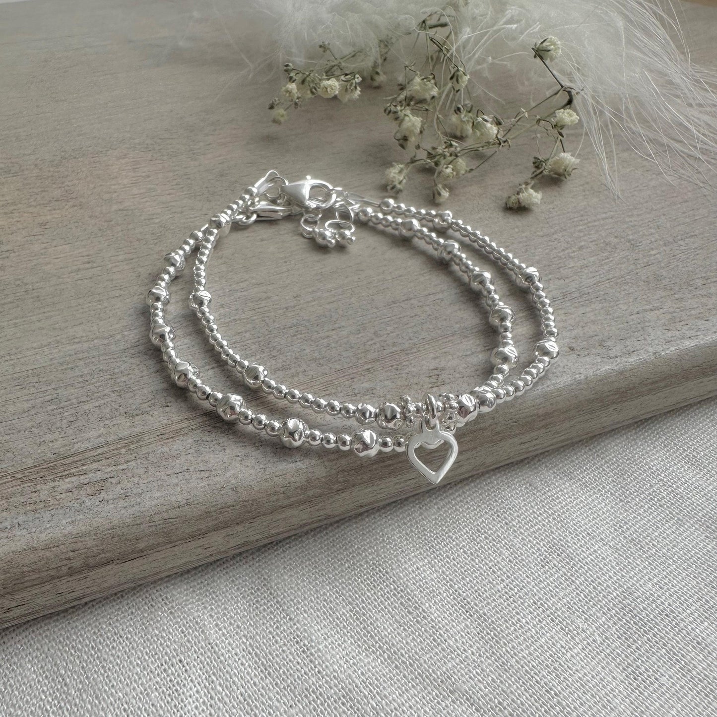 Set of 2 Silver Stacking Bracelets, Sterling Silver Layering Bracelets