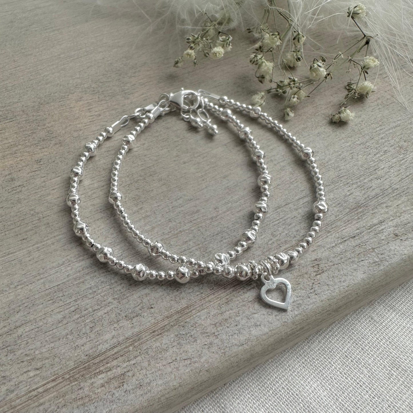 Set of 2 Silver Stacking Bracelets, Sterling Silver Layering Bracelets