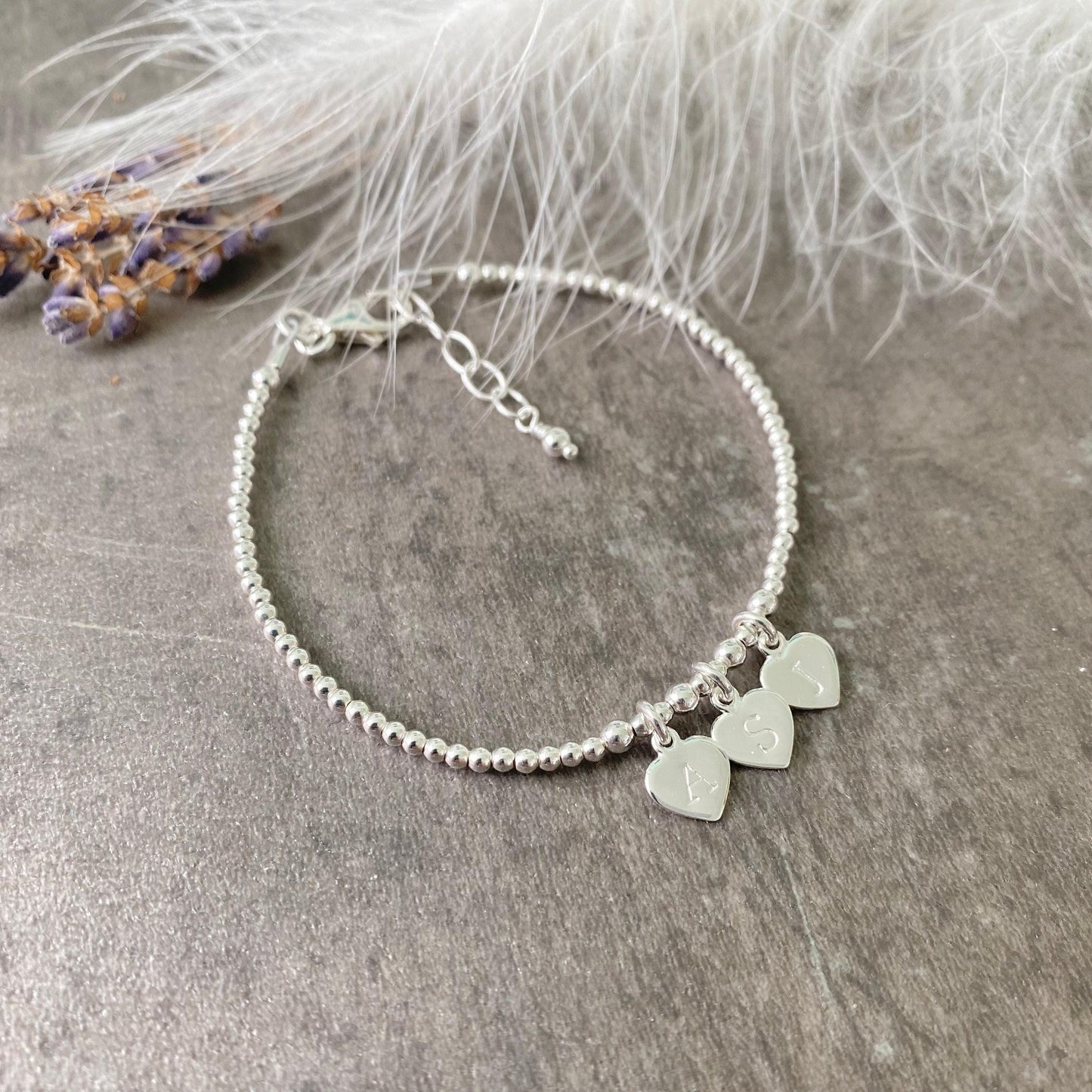 Personalised Family Initial Bracelet, Dainty Beaded Monogram Jewellery