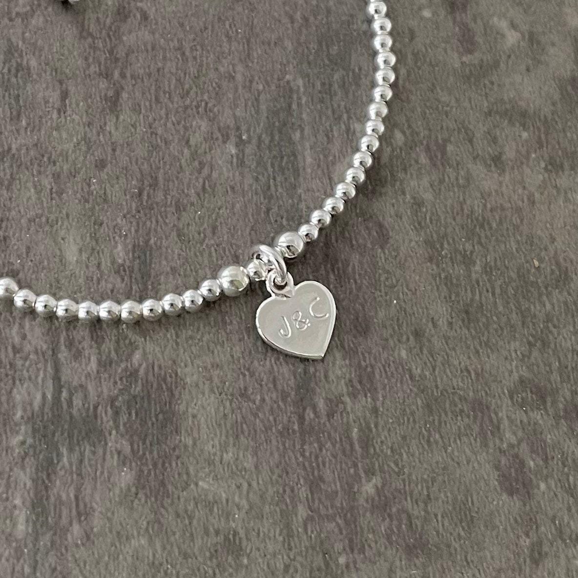 Valentines Day Bracelet in Sterling Silver, Couples Initials on Dainty Personalised Bracelet