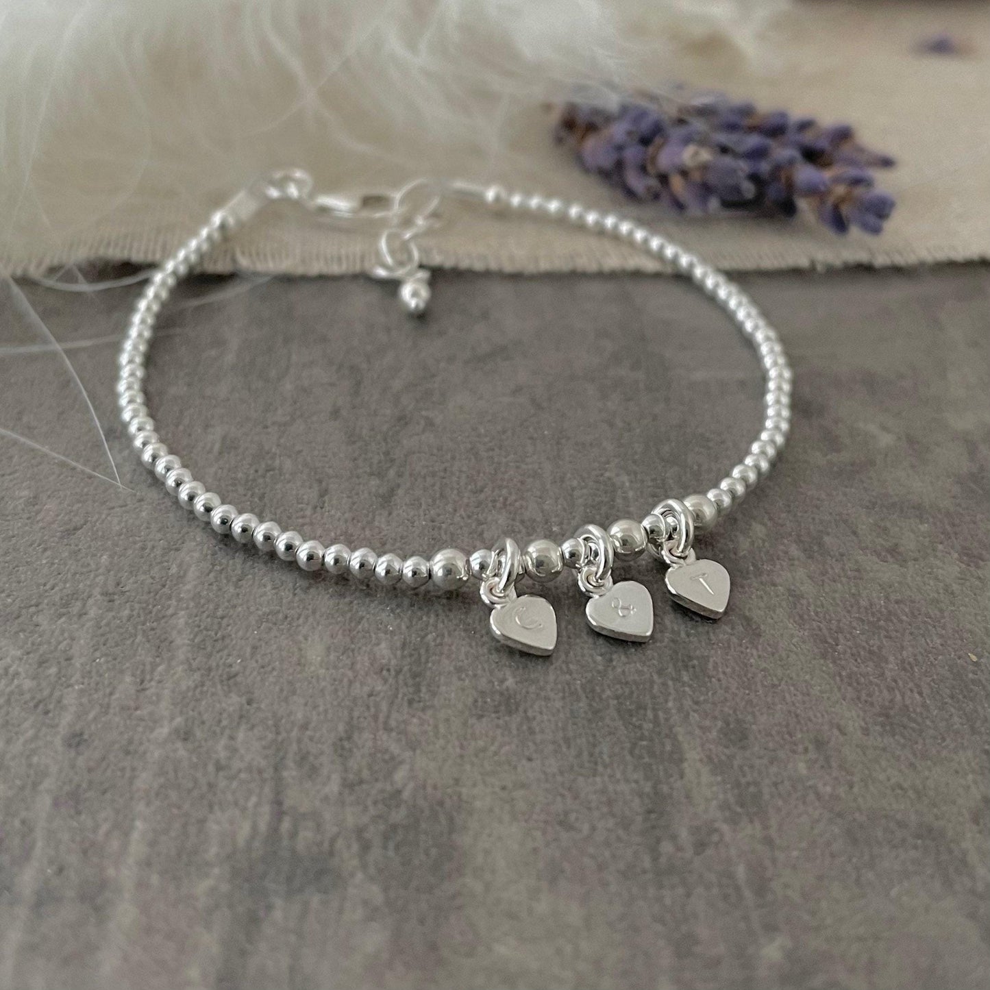 Couples Initials Bracelet in sterling silver , Valentines Day Gift for Women