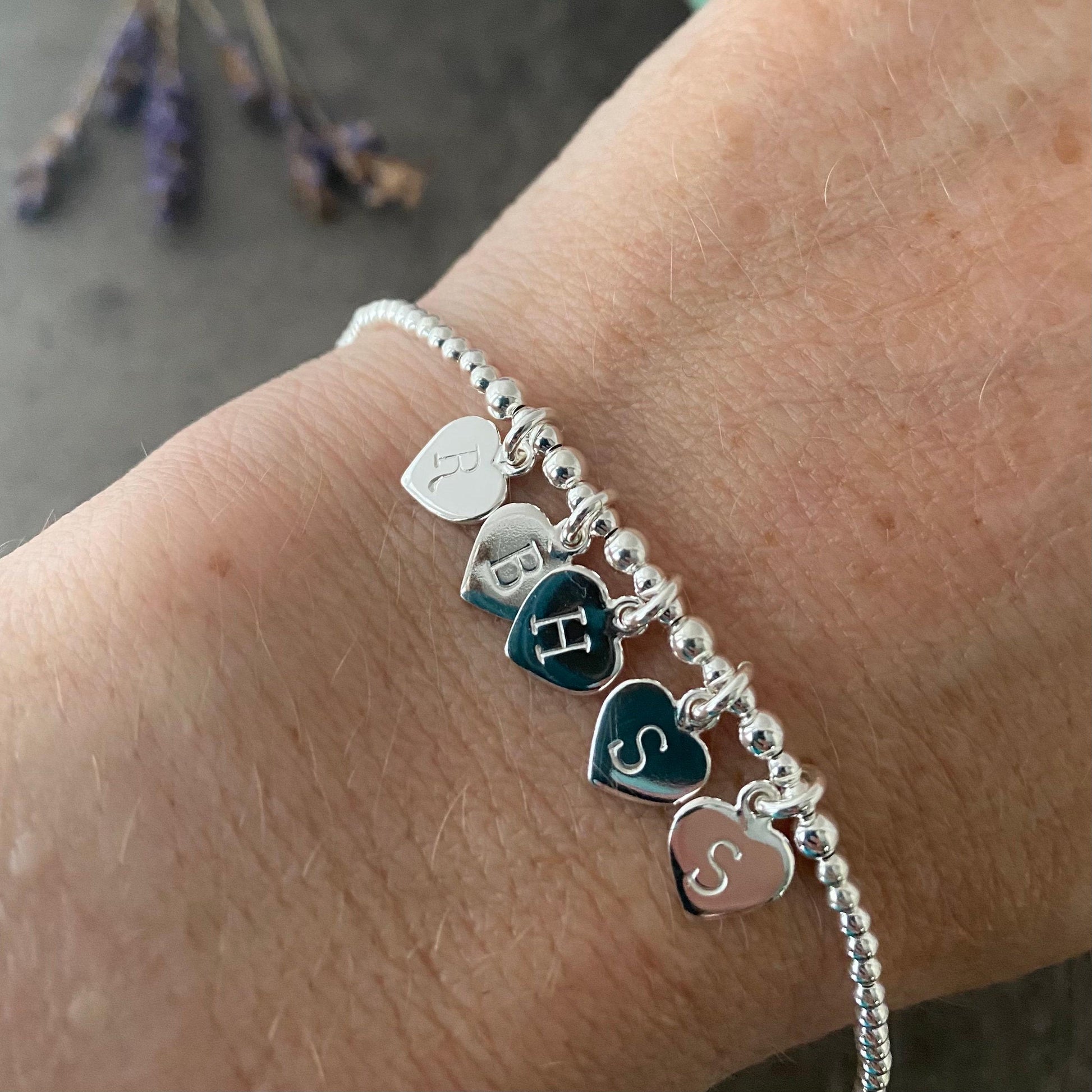 Personalised Family Initial Bracelet, Dainty Beaded Monogram Jewellery