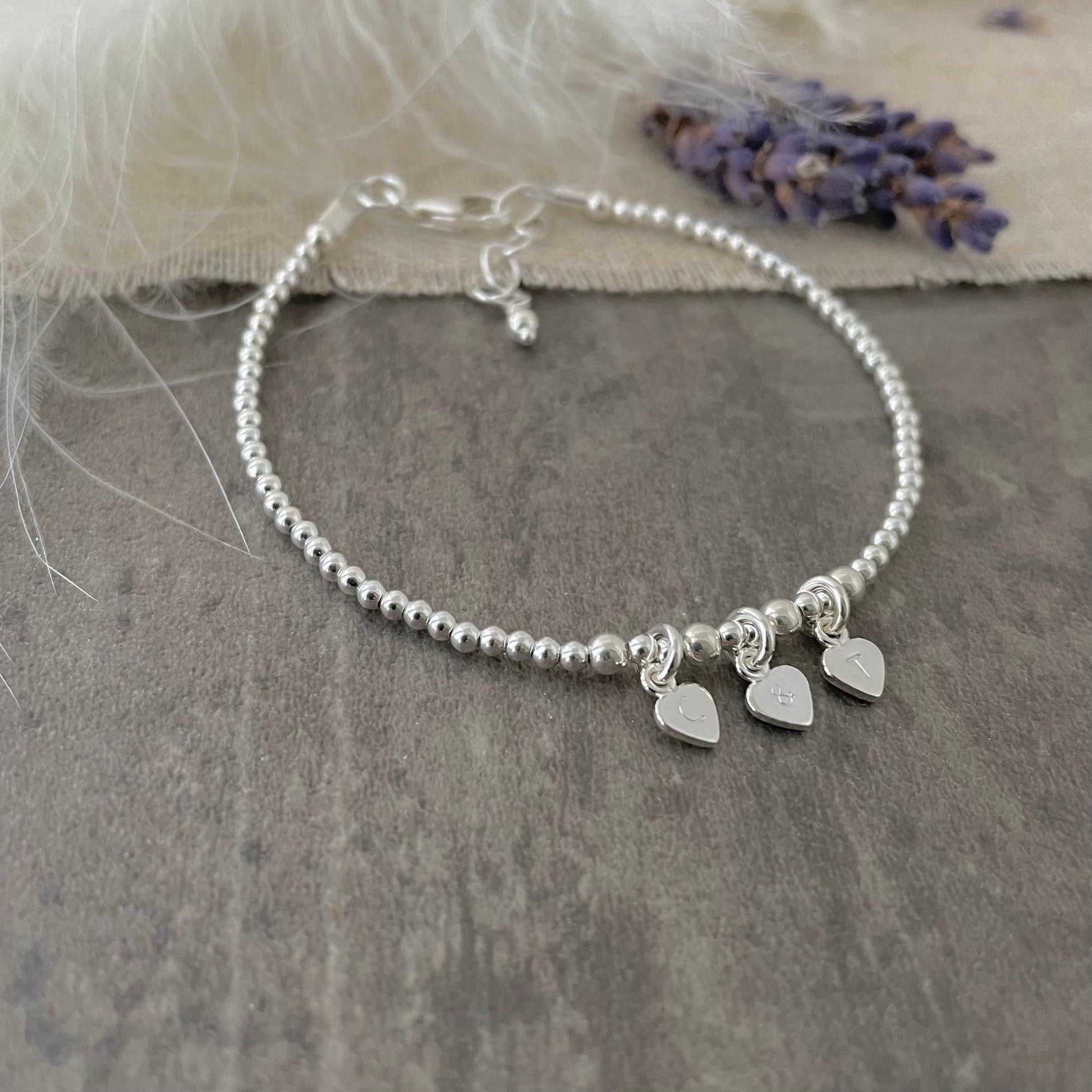 Couples Initials Bracelet in sterling silver , Valentines Day Gift for Women