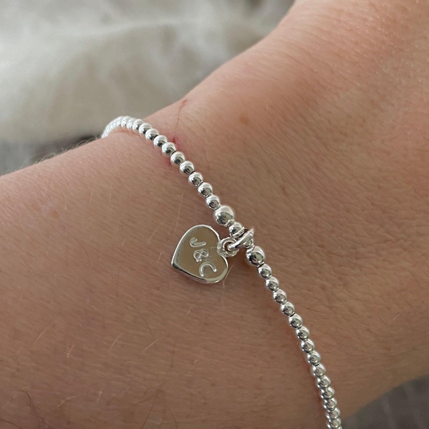 Valentines Day Bracelet in Sterling Silver, Couples Initials on Dainty Personalised Bracelet