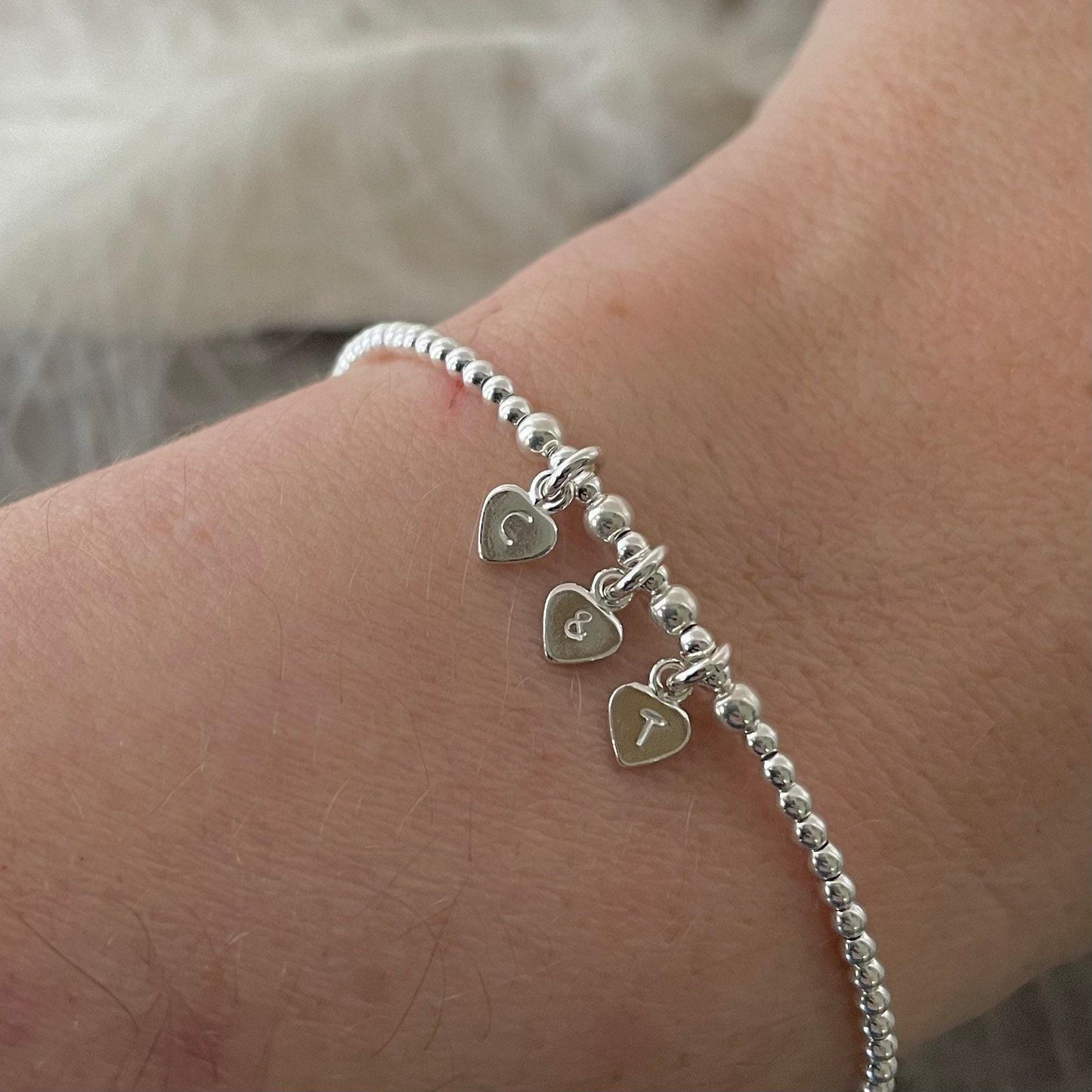 Couples Initials Bracelet in sterling silver , Valentines Day Gift for Women